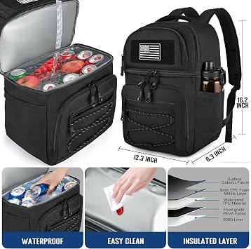 MOZETO Lunch Cooler Backpack Double Deck Lunch Box Backpack Insulated Leakproof Compartments Coolers Bag for Beach Travel Picnic Lunch Hiking BBQ Camping