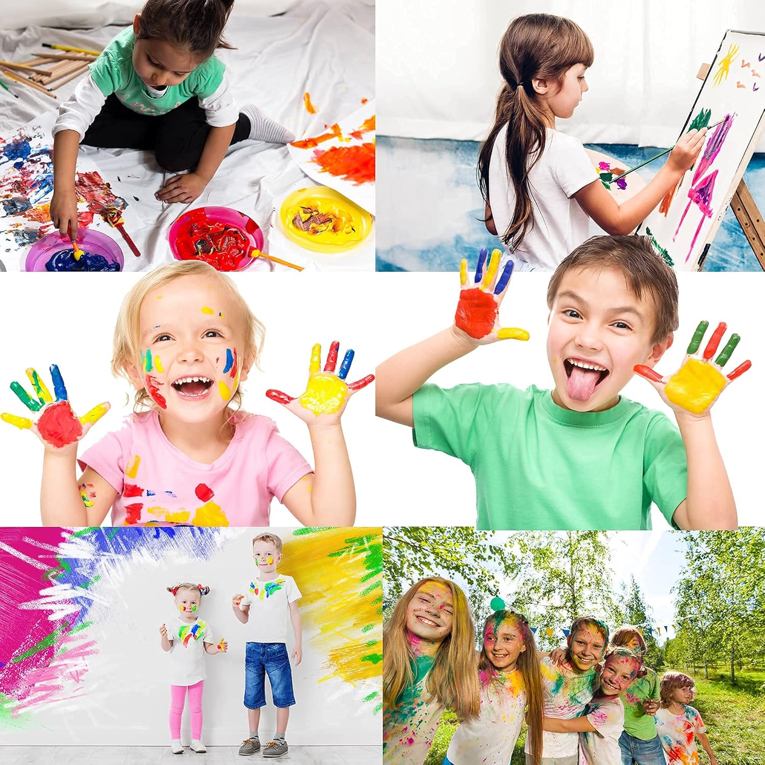 42 x 60ML Colors Washable Tempera Paints, Kids Paint Poster Paint Non-Toxic Include 16 Basic, 8 Neon, 8 Metallic, 8 Glitter, 2 Glow with Palettes, Spatula, Sponge and Brushes for Poster Painting Finger Paints : Toys & Games