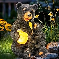GIGALUMI 9" Solar Bear Garden Statue Lights - Hand-Painted Mother Cub Honey Glow, Outdoor Yard Decor, Unique Mother's Day Birthday Gift for Mom