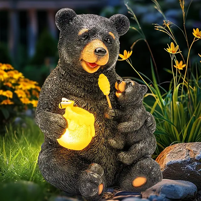 Solar Bear Garden Statue - Hand Painted Outdoor Decoration with Lights