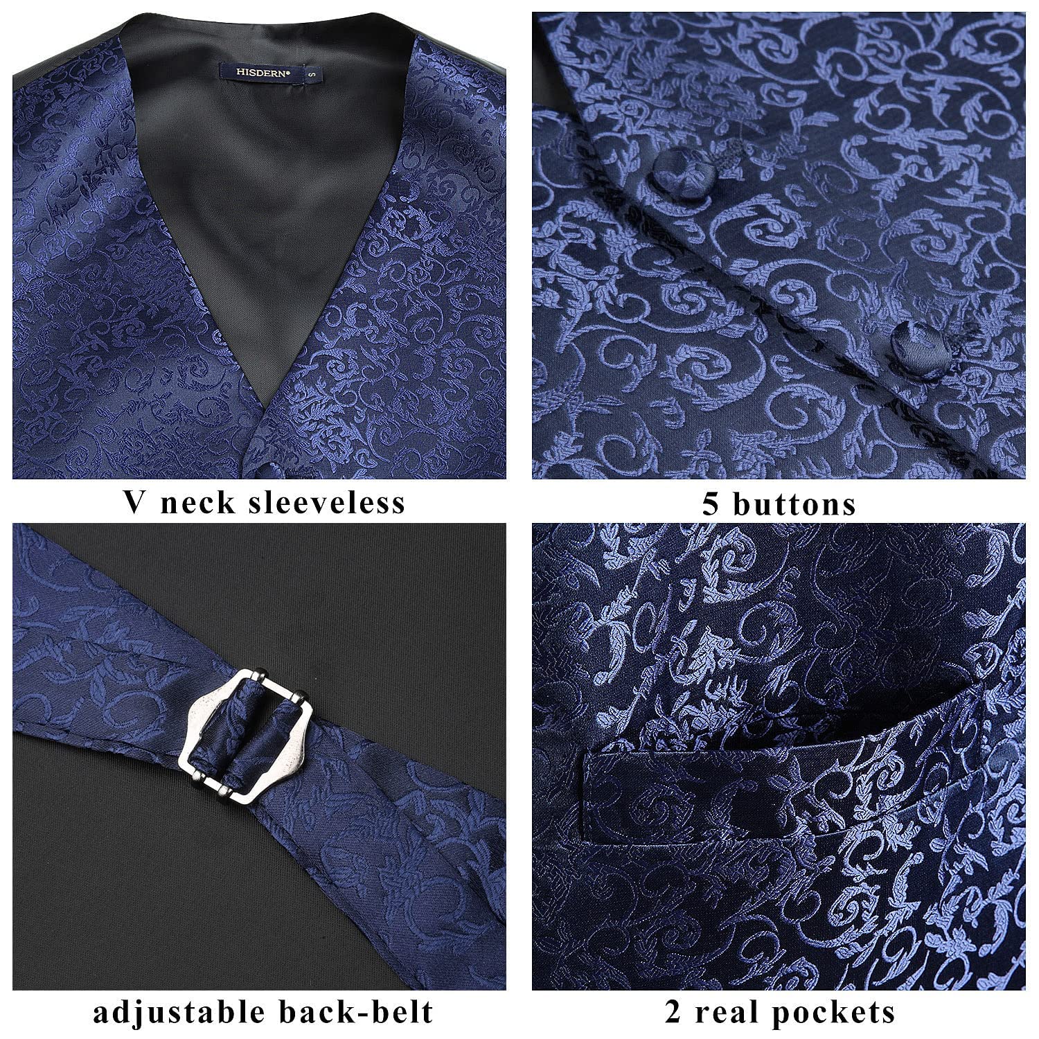 HISDEREN męska kamizelka paisley kwiatowy żakardowy krawat kieszonkowy kwadrat chusteczka wesele biznes dopasowana kamizelka komplet garniturów XS-6XL