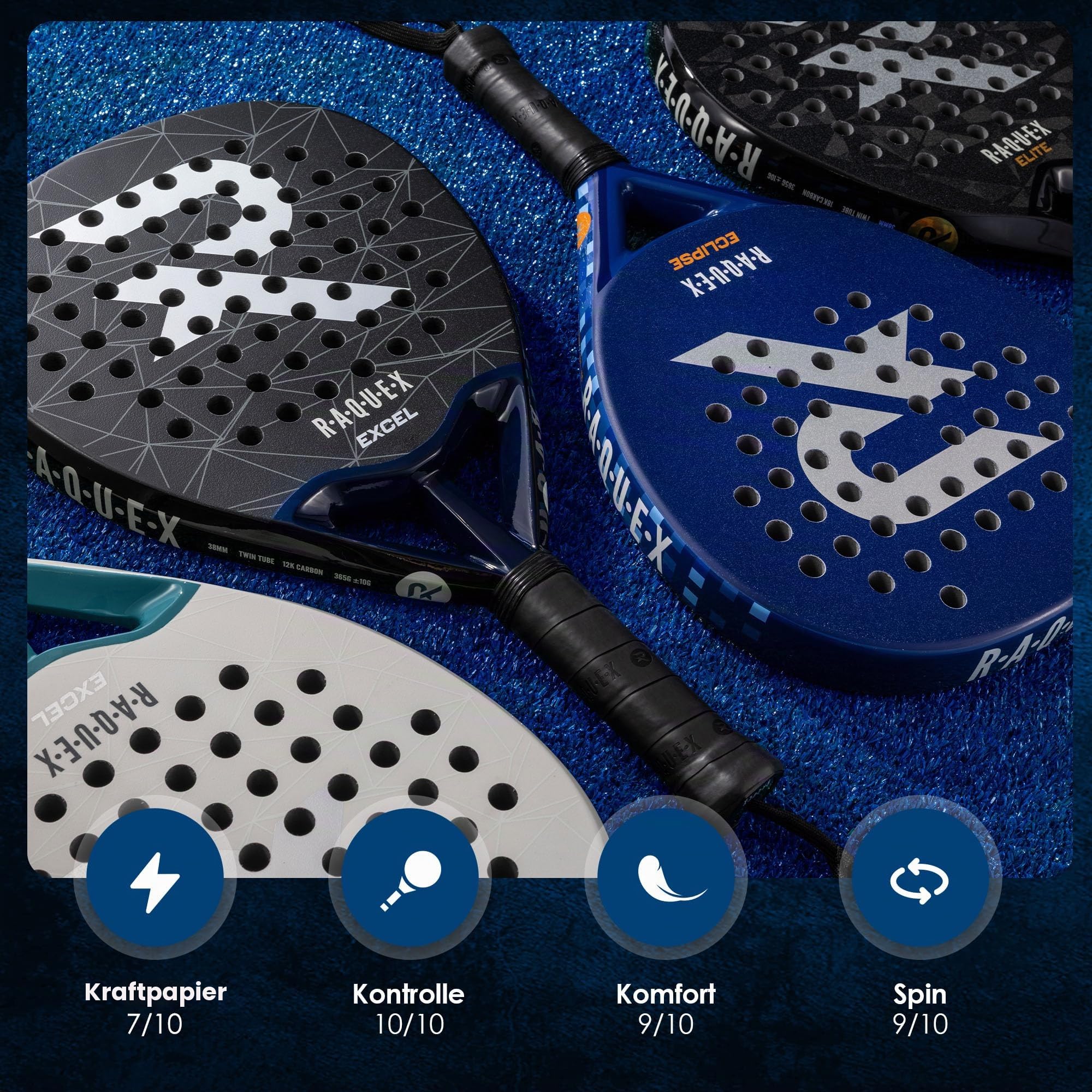 Raquex Eclipse Padelschläger – Vollcarbon, Padelschläger für Anfänger und Fortgeschrittene, für Damen und Herren, 360g – Reaktiver ImpactCore Eva 15 Schaumstoff, Doppelrohrsystem für Langlebigkeit