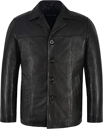 black leather reefer jacket