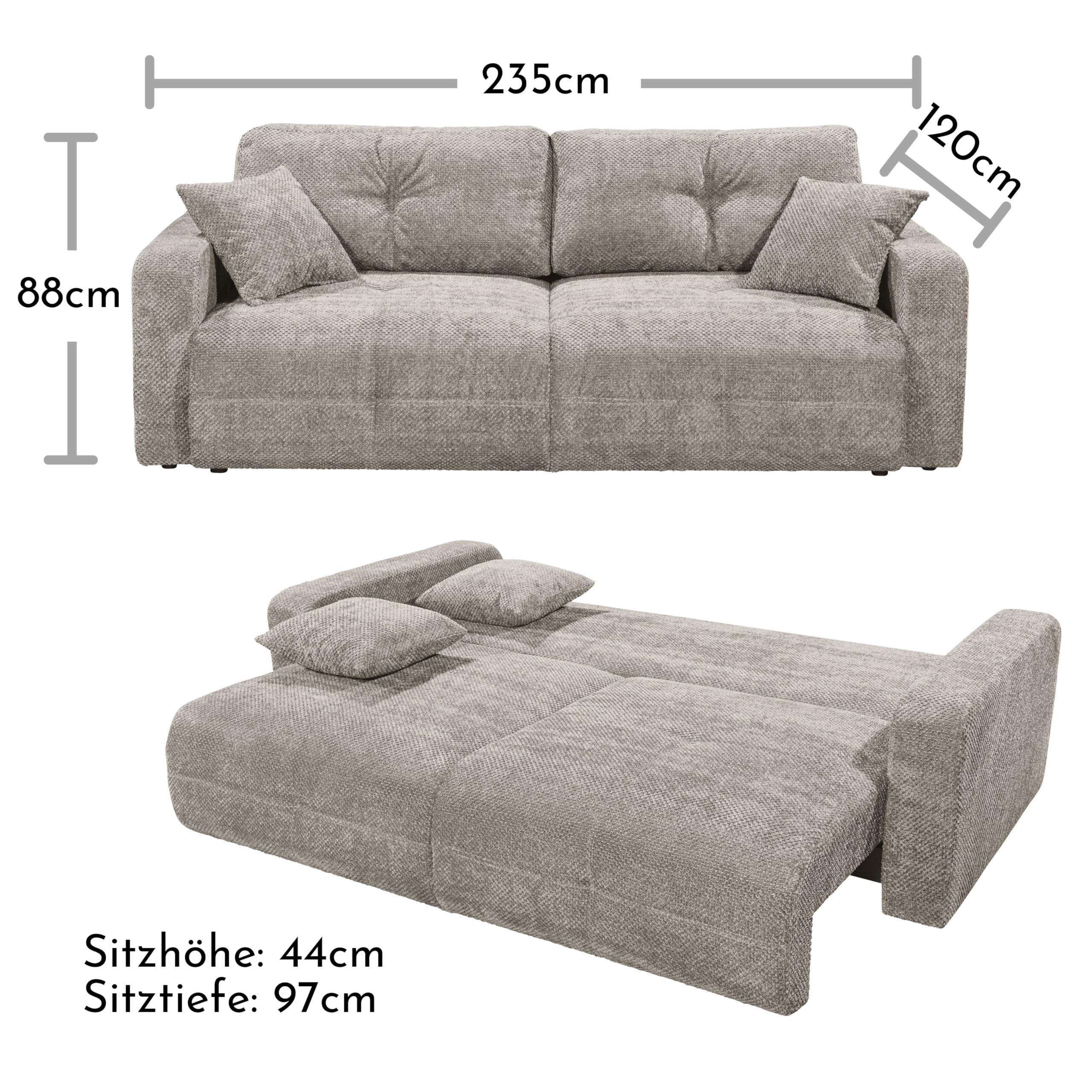 BULLET Bequemes Schlafsofa mit Bettkasten, Stoffbezug Taupe - Klappbares Sofa mit Schlaffunktion - 235 x 88 x 120 cm (B/H/T)