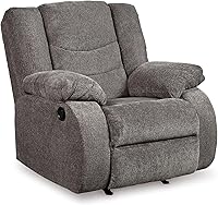 Signature Design by Ashley Tulen Rocker Recliner - Gentle Rocking, Pull Tab Recline, Plush Dark Gray Fabric Upholstery, 39"W x 40"D x 40"H
