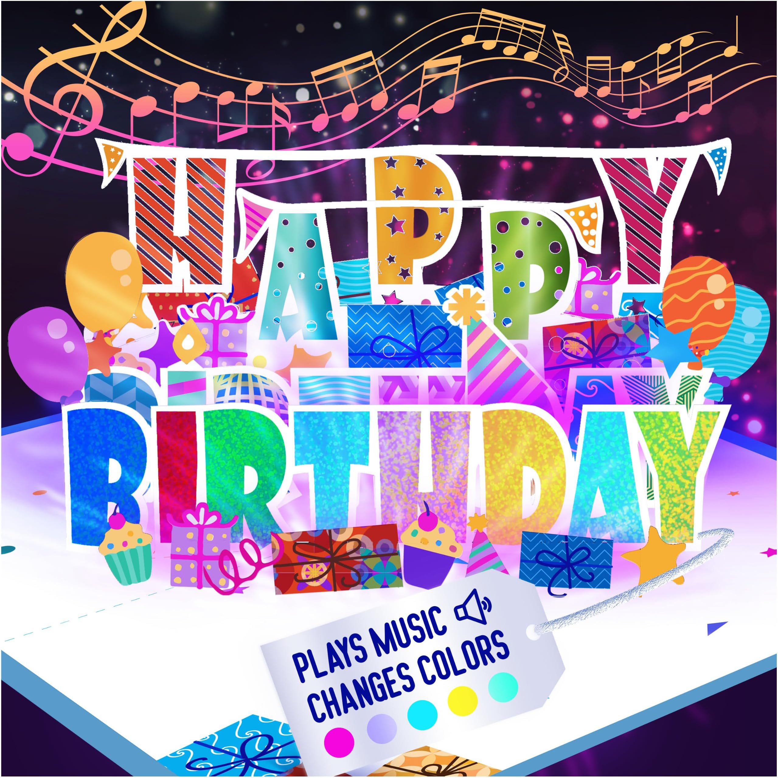 3D Pop Up Birthday Card - Plays 'Happy' with Lights & Music, Unique BDay Singalong for Women, Men, Mom, Grandma & Grandpa