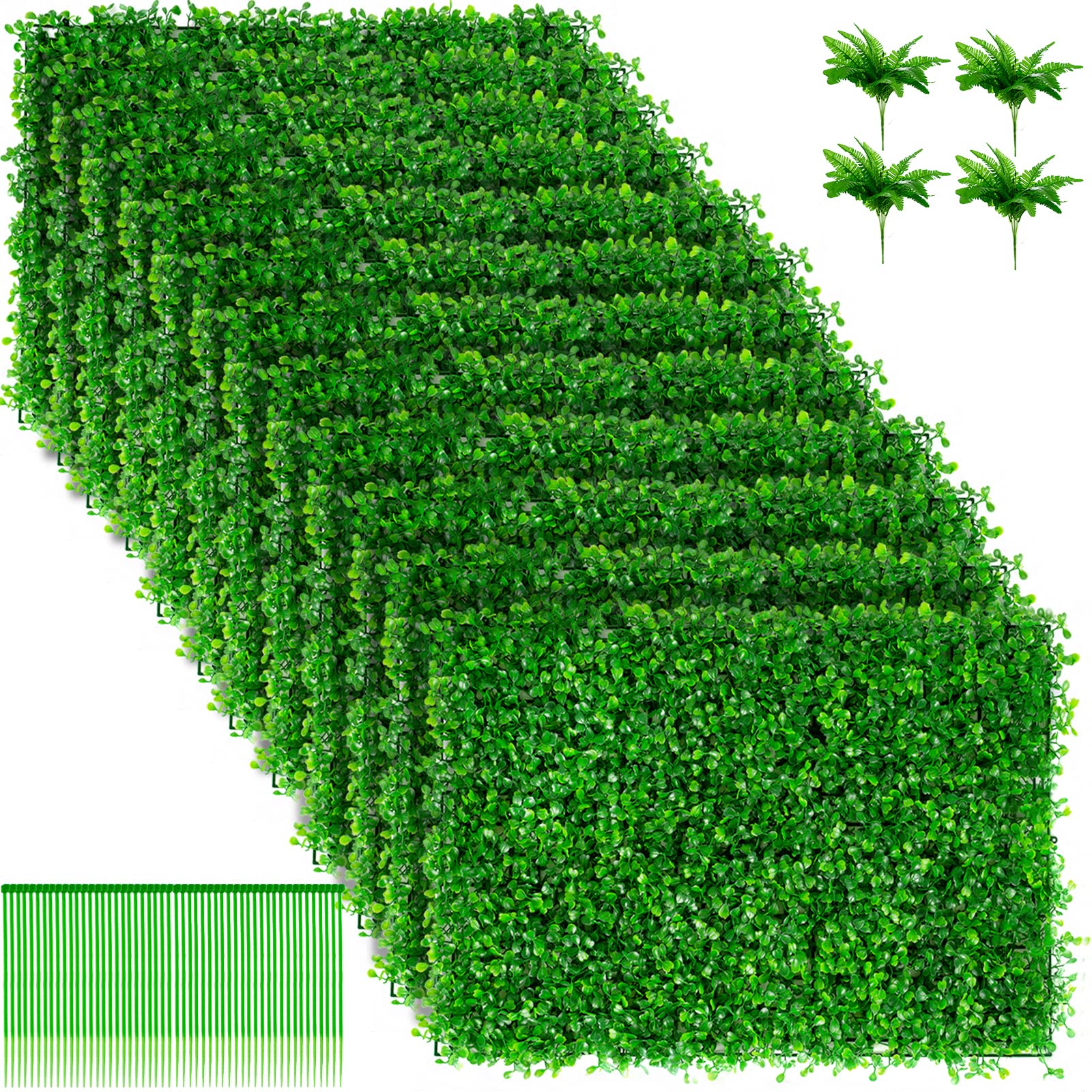 Mrolife Artificial Boxwood Hedge Panels 24x16 inch,12 Pcs Artificial Grass Wall Backdrop Garden Fence Backyard and Wall Decor, Realistic Artificial Grass Hedge Panels Decor(12pcs Set)