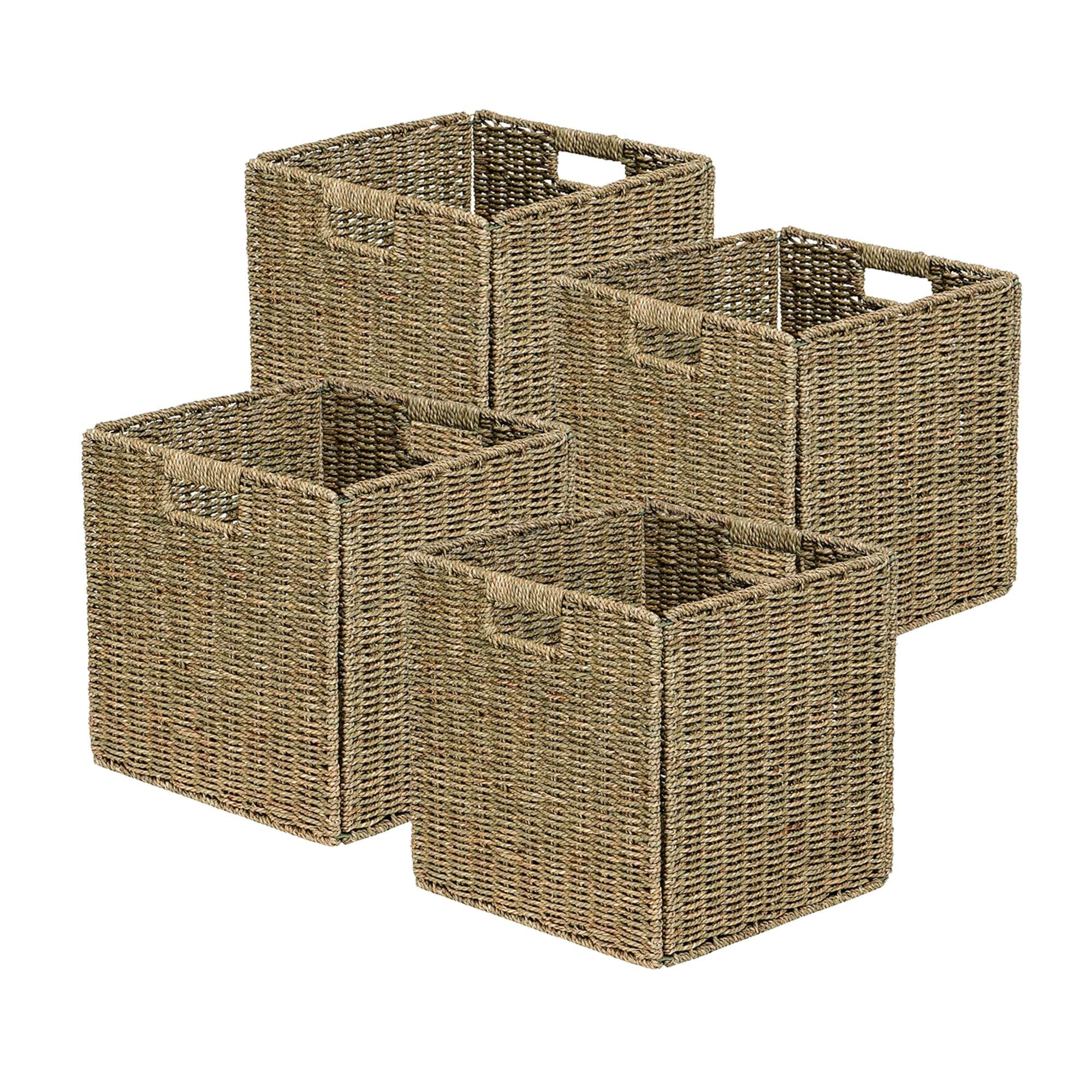 Box and beyond – Juego de 4 cestas de almacenamiento – Cajas de almacenamiento – Material natural – Cesta para ropa, juguetes o tiendas – 2 asas – 31 x 31 x 31 cm (junco de mar)