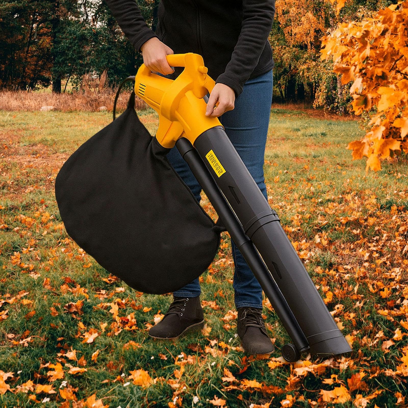 Soplador de Hojas Eléctrico Manual con Potente Ventilador Y Bolsa Recolectora Grande Función Trituradora Y Aspiradora Adecuado para Limpiar Patios Cés