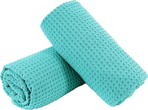 Miniatura 7 de POLYTE Toalla de baño de microfibra de gran tamaño de secado rápido sin pelusas, 60 x 30 pulgadas, juego de 2 (color blanco, tejido de gofre)