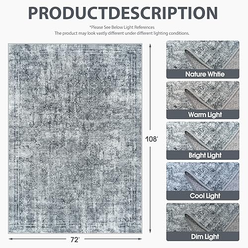 Miniatura 58 de Alfombra lavable para sala de estar: alfombras grandes de 8 x 10 pulgadas, lavables a máquina, antideslizantes, suaves, florales, de lujo, finas