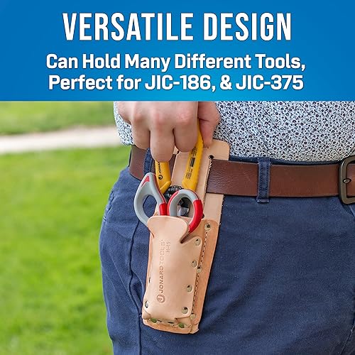 Miniatura 2 de Jonard Tools H-45 Bolsa de cuero para cinturón de herramientas de 2 bolsillos para tijeras, alicates, pelacables y más