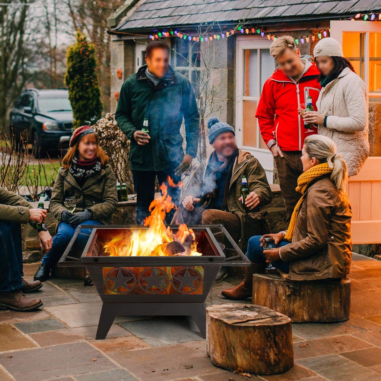 Yaheetech Fire Pit 32'' Iron Fire Pit Outdoor Patio BBQ Camping Bonfire Bronze Outdoor Fireplace Fire Bowl with Spark Screen, Mesh Cover Grills Poker Square Fire Pit : Patio, Lawn & Garden