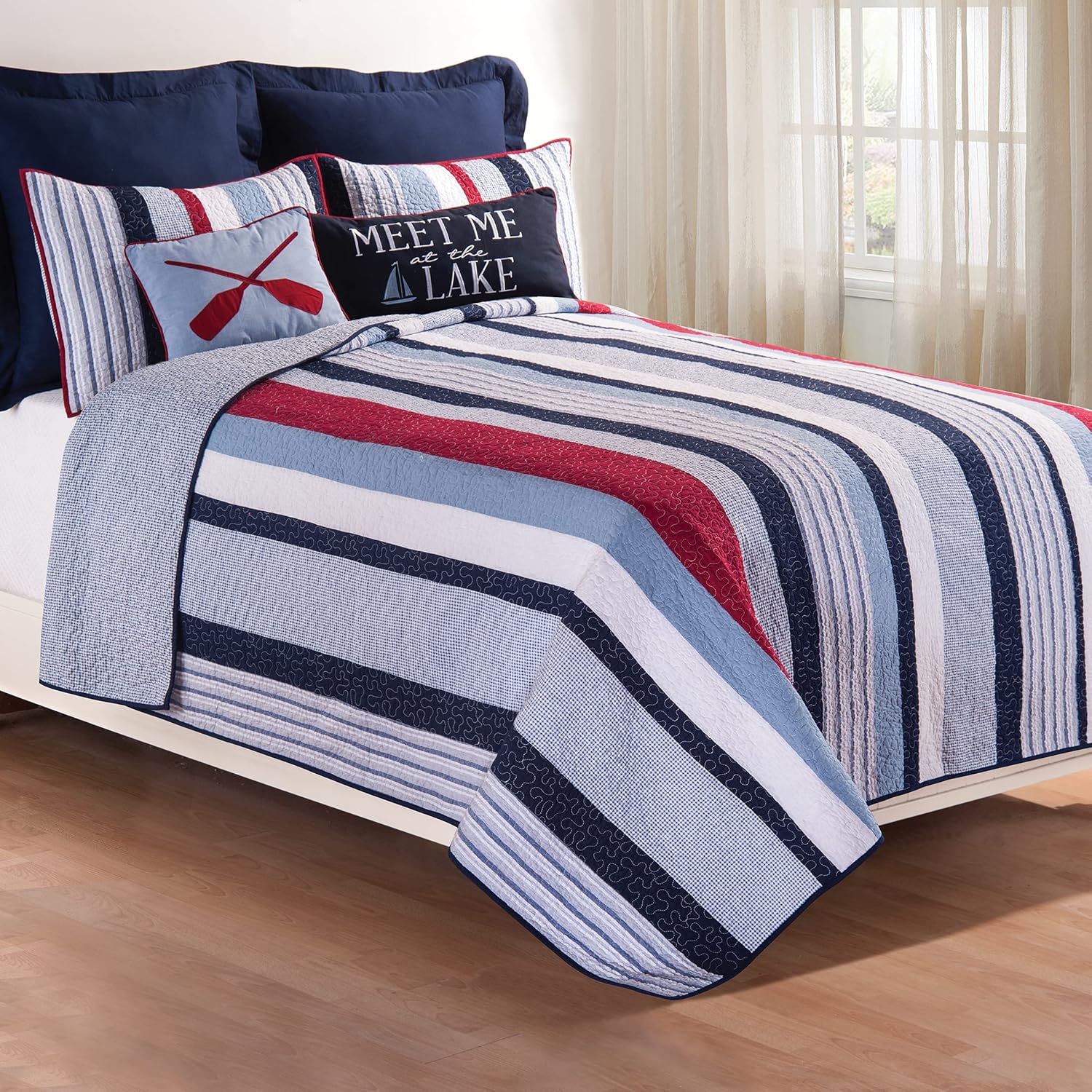 C&F Home Preston Striped King 100% Cotton Bedspread Coverlet Quilt All Seasons Summer Lakehouse Beach House Nautical Coastal Lightweight Machine Washable Reversible Bedspread Bedding Decor Decoration