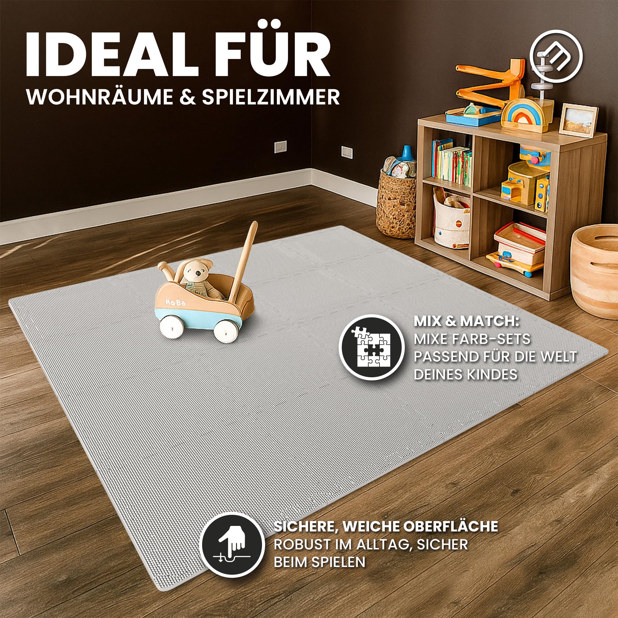 Schutzmatten Bodenschutzmatte Set Sportmatte Gymnastikmatte Puzzlematte: Puzzle Sportgeräte Matte Fitnessmatte Turnmatte Unterlegmatte Bodenmatte Sport Mat Trainingsmatte Gummimatte Yogamatte - Grey