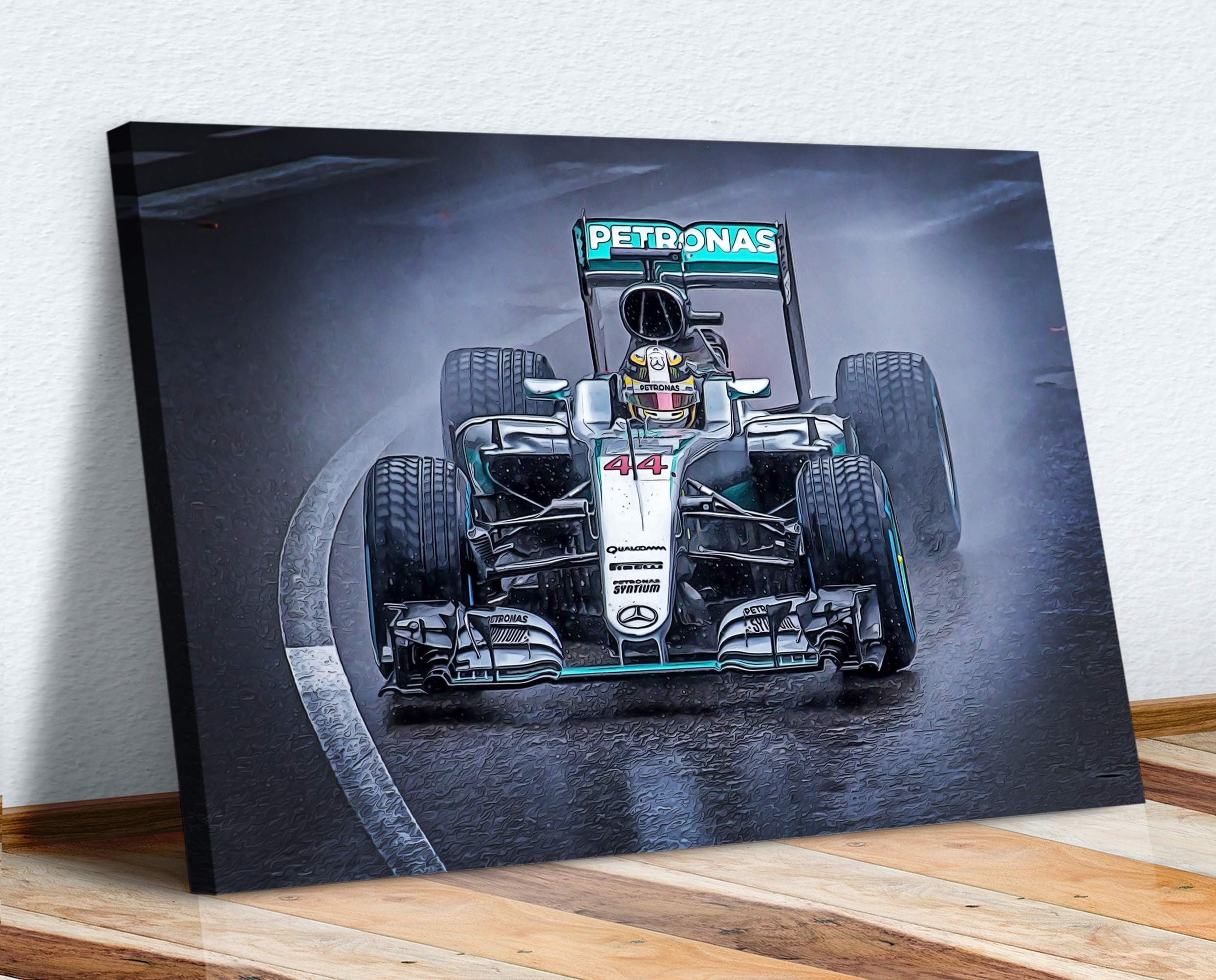 LEWIS HAMILTON CANVAS WALL ART ARTWORK PRINT MERCEDES FORMULA 1 (18in x 12in / 45cm x 30cm) for Home Office