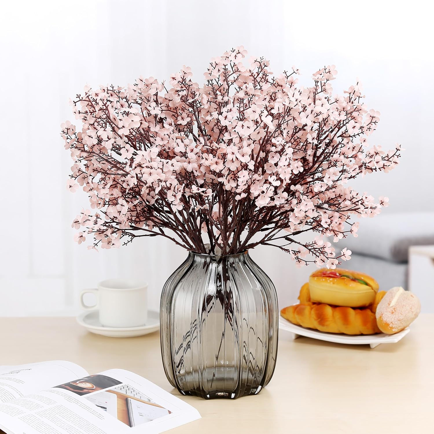 JAKY-Global Babys Breath Fabric Cloth Artificial Flowers 6 Bundle European Fake Silk Plants Decor Wedding Party Decoration Bouquets Real Touch DIY Home Garden (Autumn Pink-6pcs) image 4