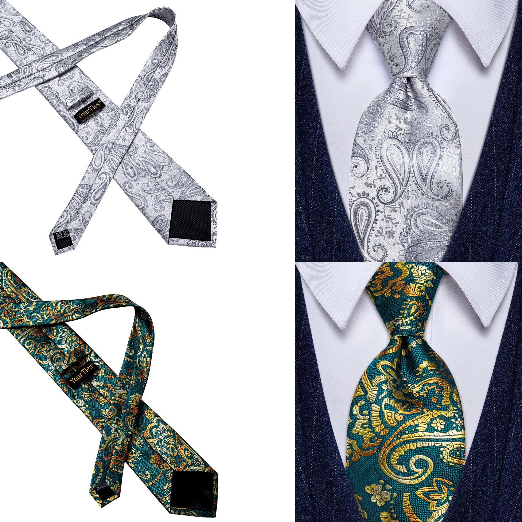 YourTies Mens 6PCS Tie Set Assorted Necktie Silk Woven Paisley Floral Striped Plaid Ties Fashion Wedding Business Party