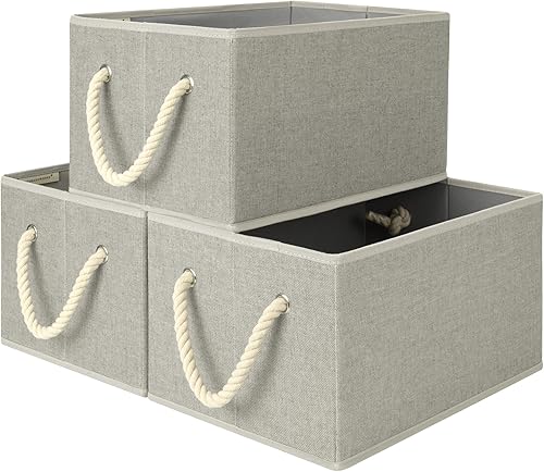 Miniatura 26 de StorageWorks - Cestas de almacenamiento para estantes, contenedores plegables de almacenamiento de tela para armario con asas de poliuretano, Blanco