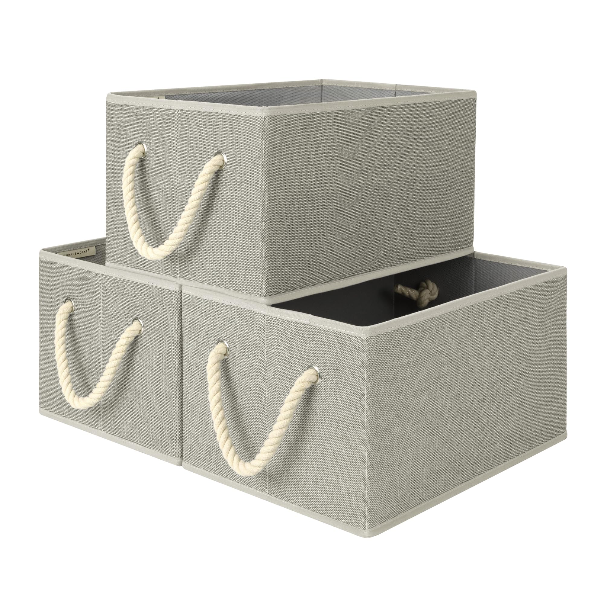 storageworks storage baskets for shelves, foldable fabric closet storage bins with handles, fabric storage bins clothes organizer, gray, 3-pack, large
