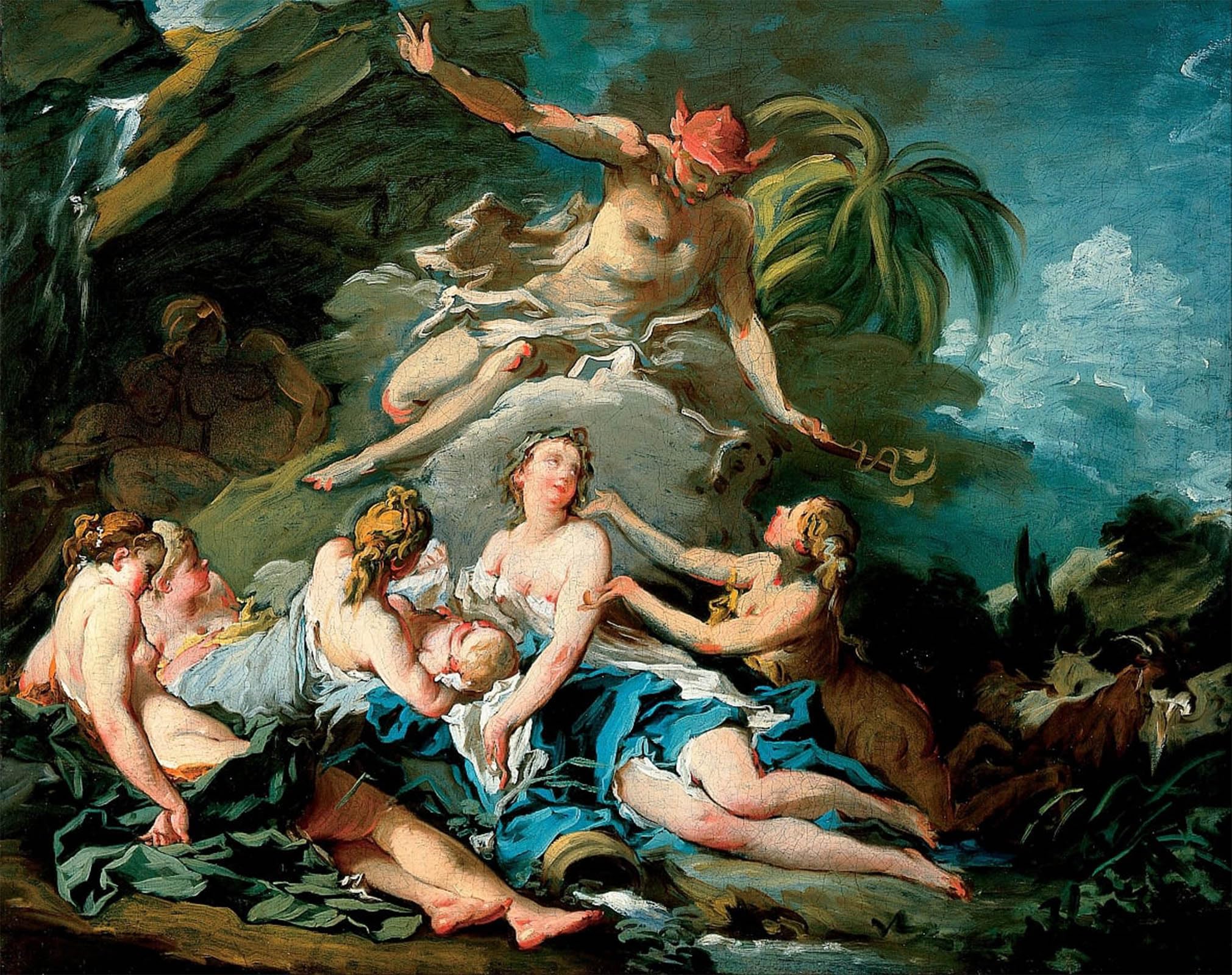 Serendipitp No Frame Abstract Painting Mural Print Picture Wall Decor Painting Entrusting The Infant Bacchus To The Nymphs Of Nysa By François Boucher Vintage Wall Artwork For Home Decor 60X90cm