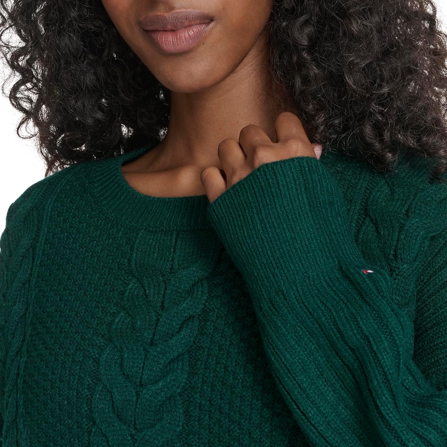 Tommy Hilfiger Womens Solid Cable Crewneck Bobbi Pullover Sweater - Image 4