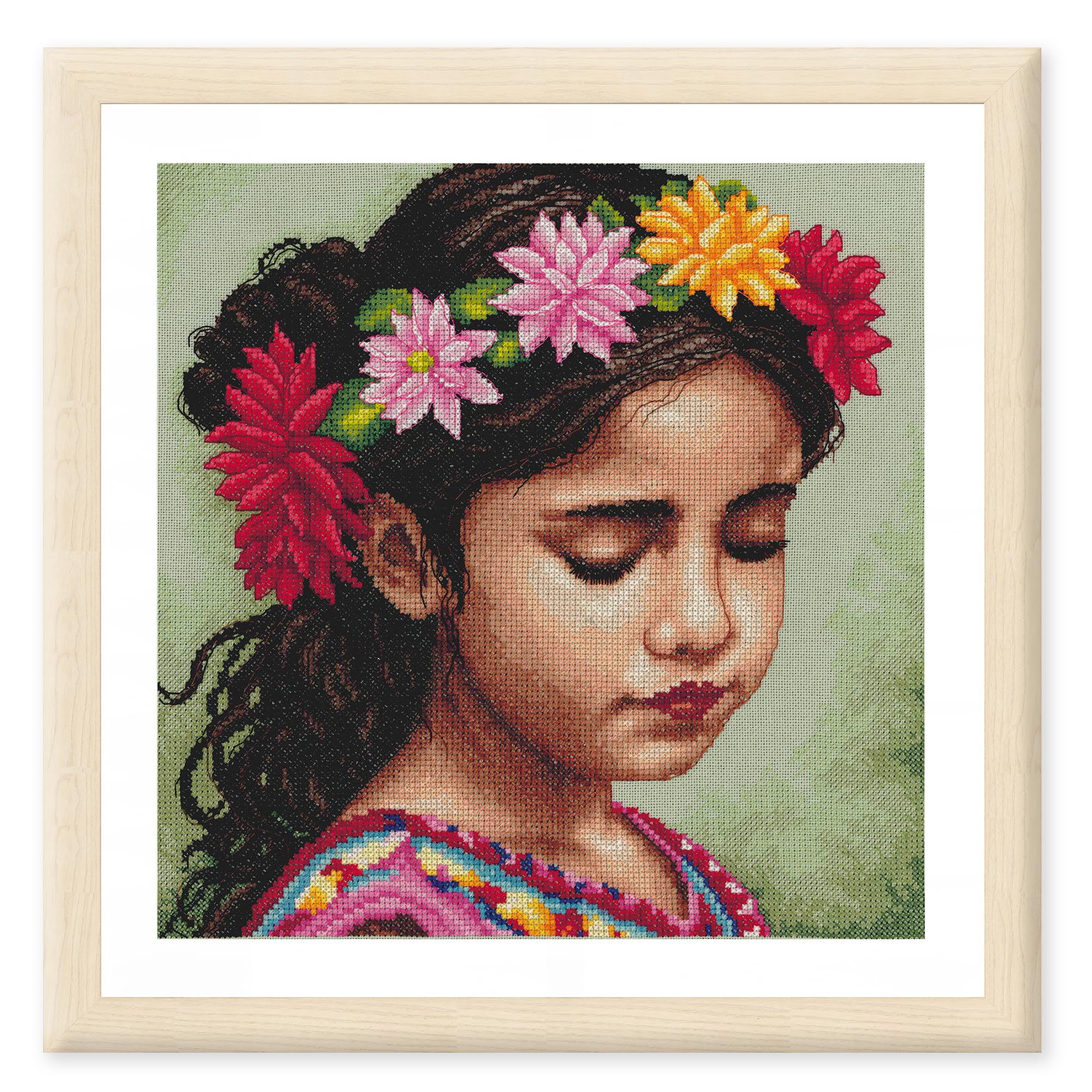 LANARTE Haft Krzyżykowy Liczony Zestaw Obraz do Haftu MOJA OPASKA Z DALII Zrób to Sam Zestaw Kreatywny dla Dorosłych Rękodzieło Artystyczne 29 x 29 cm Dekoracja Ścienna DIY Cross Stitch Kit