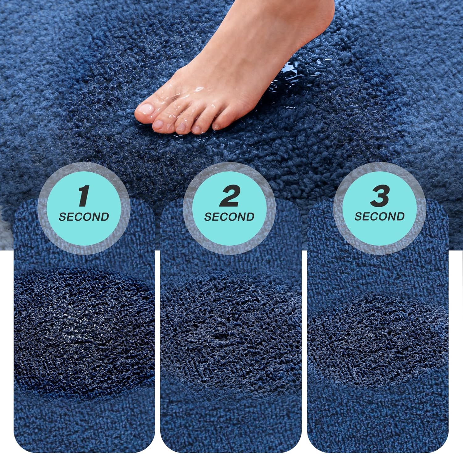 Kmson Bathroom Rugs Mat, 36"x24" Ultra Soft Washable Shaggy Chenille Bath Rugs, Non-Slip Fluffy Thick Water Absorbent Microfiber Mat for Bathtub, Sink and Shower, Navy Blue