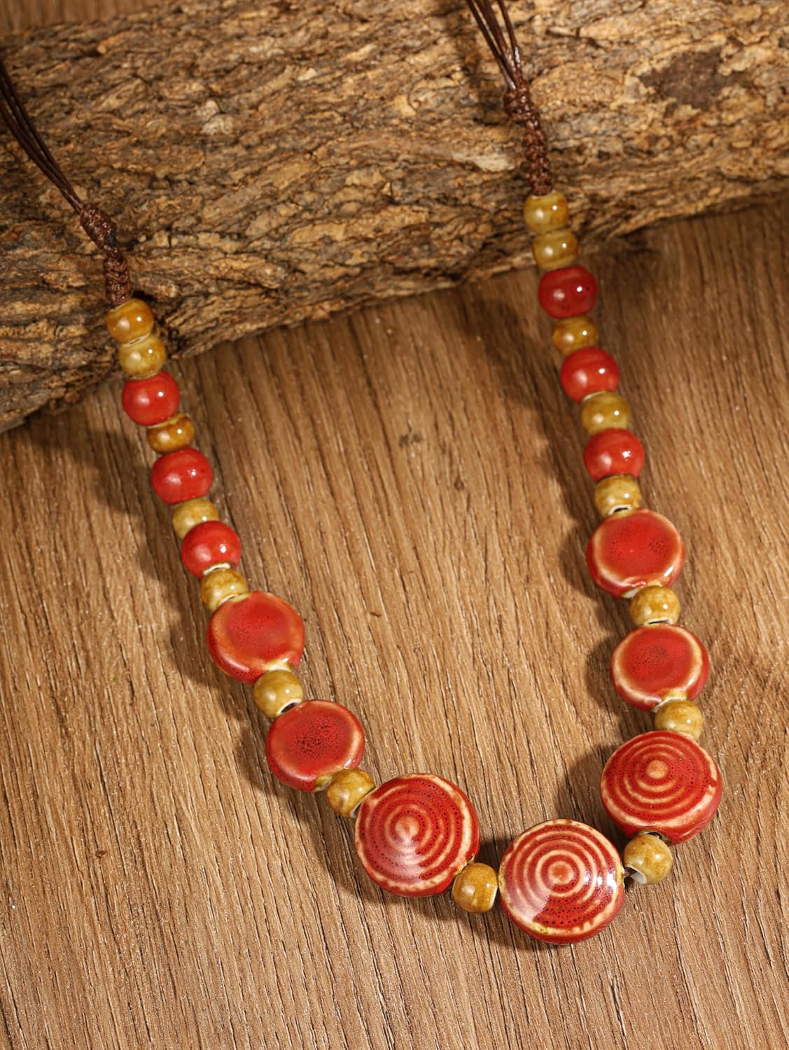 MINACHI Boho Hippie Round Ceramic Beads Strand Necklace, Vintage Bohemian Summer Beach Jewelry Gift for Women - Image 2