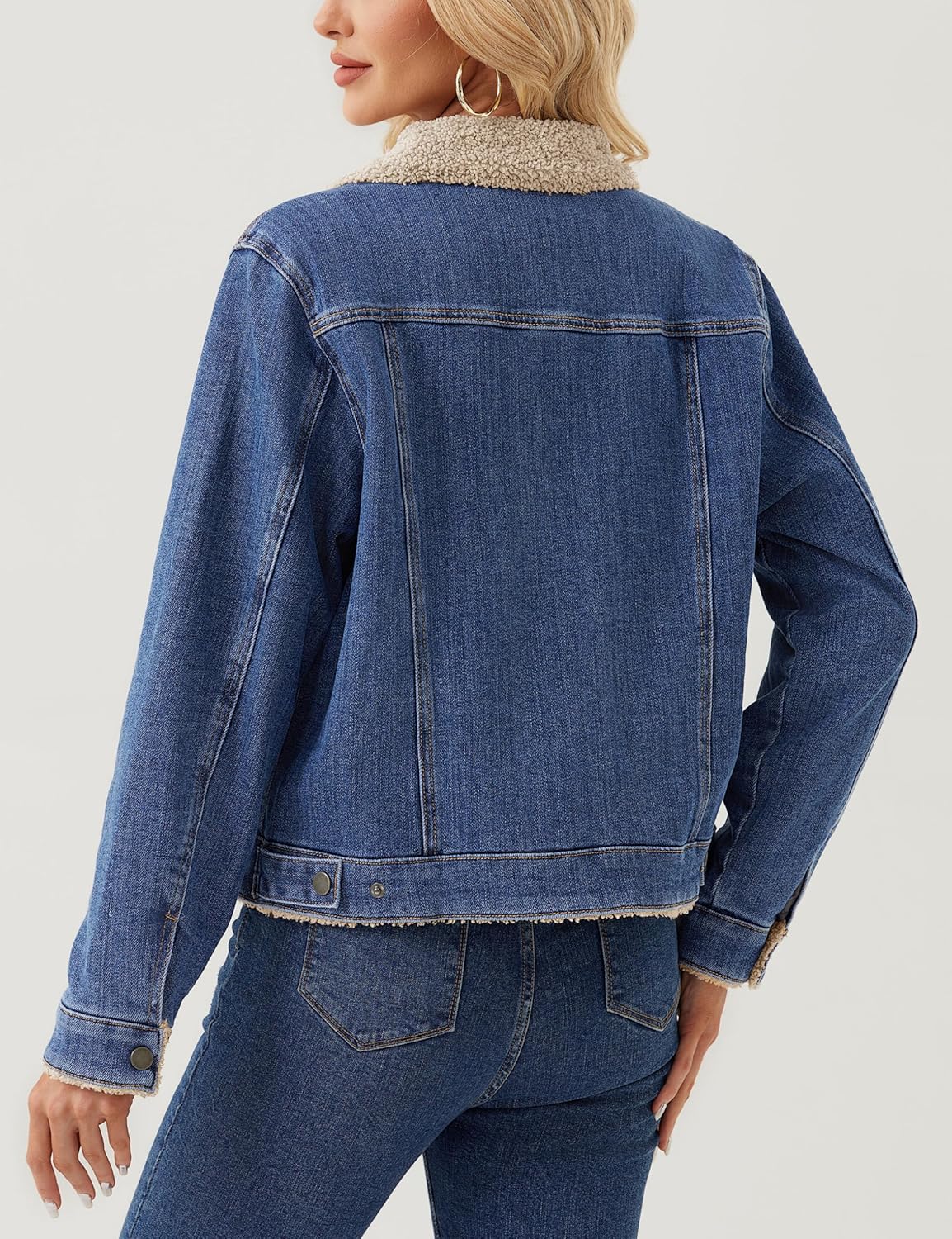 YUCOLEN Women's Denim Jacket Sherpa Lined Fleece Jean Coat Fur Collared Warm Button Down Trucker Jackets with Pockets - Image 5