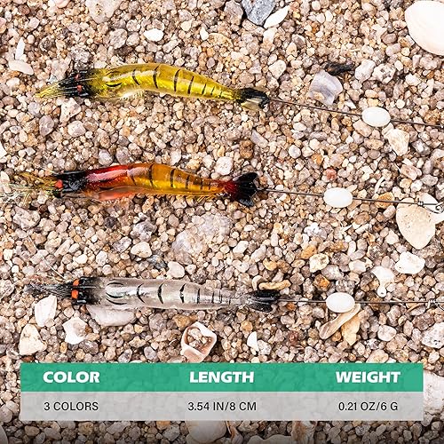 Miniatura 5 de Goture Señuelos de camarones suaves para pesca de agua salada, juego de cebo de camarón luminoso con ganchos afilados para agua dulce y salada,