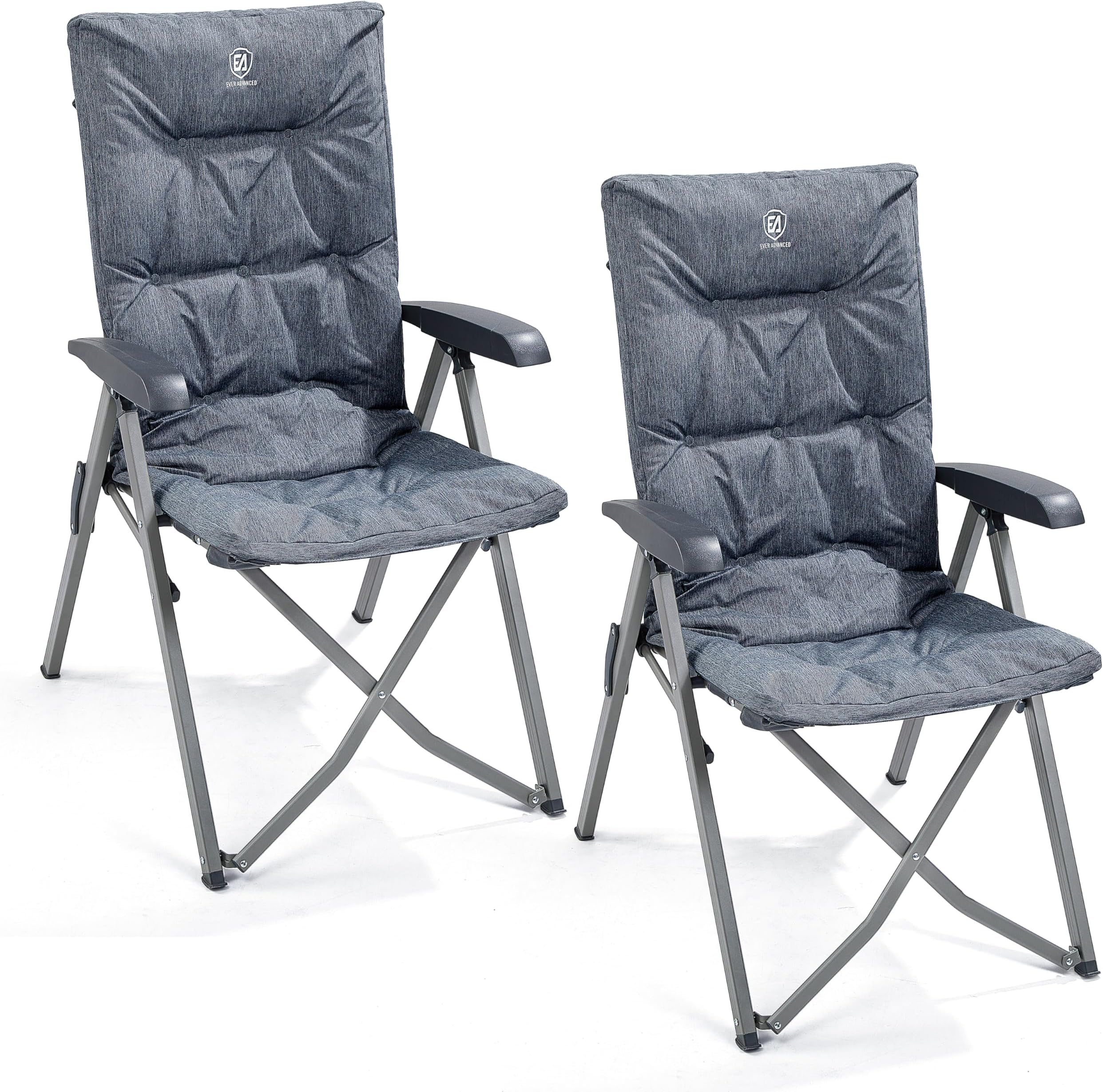 EVER ADVANCEDLuxury Camping Chairs 2 Set for Adults Heavy Duty High Back Oversized Folding Garden Chair Comfy Padded 6cm Loadable 150kg Cam Adjustable Dining Chairs 4-Position Recliner Chair GreyGlobal Recycled StandardGlobal Recycled StandardGlobal Recycled Standard