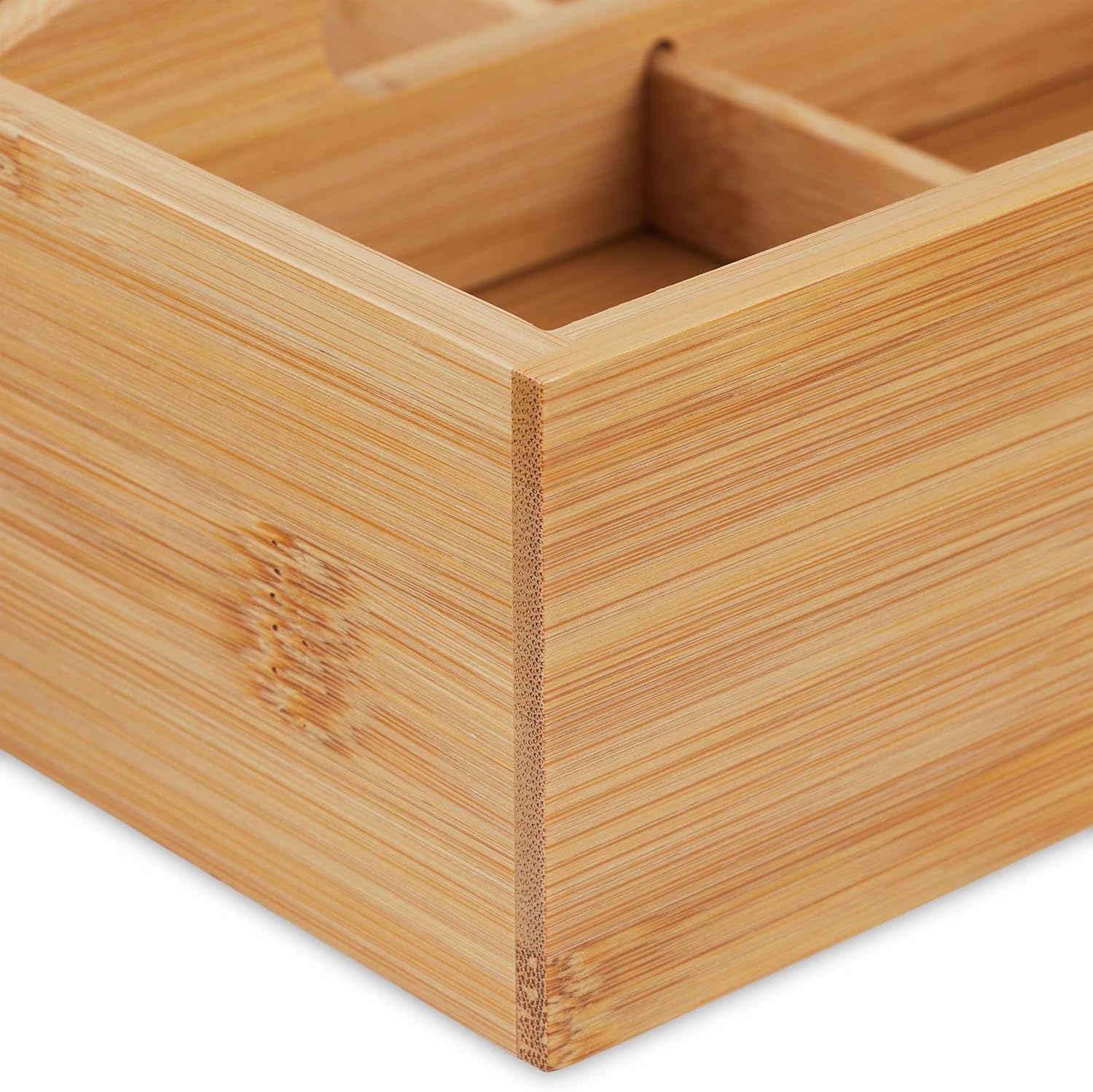 Relaxdays Desk Organiser, 1 Drawer, 9 Compartments, Bamboo, HxWxD: 10 x 25 x 15.5 cm, Utensils Storage, Natural/Black
