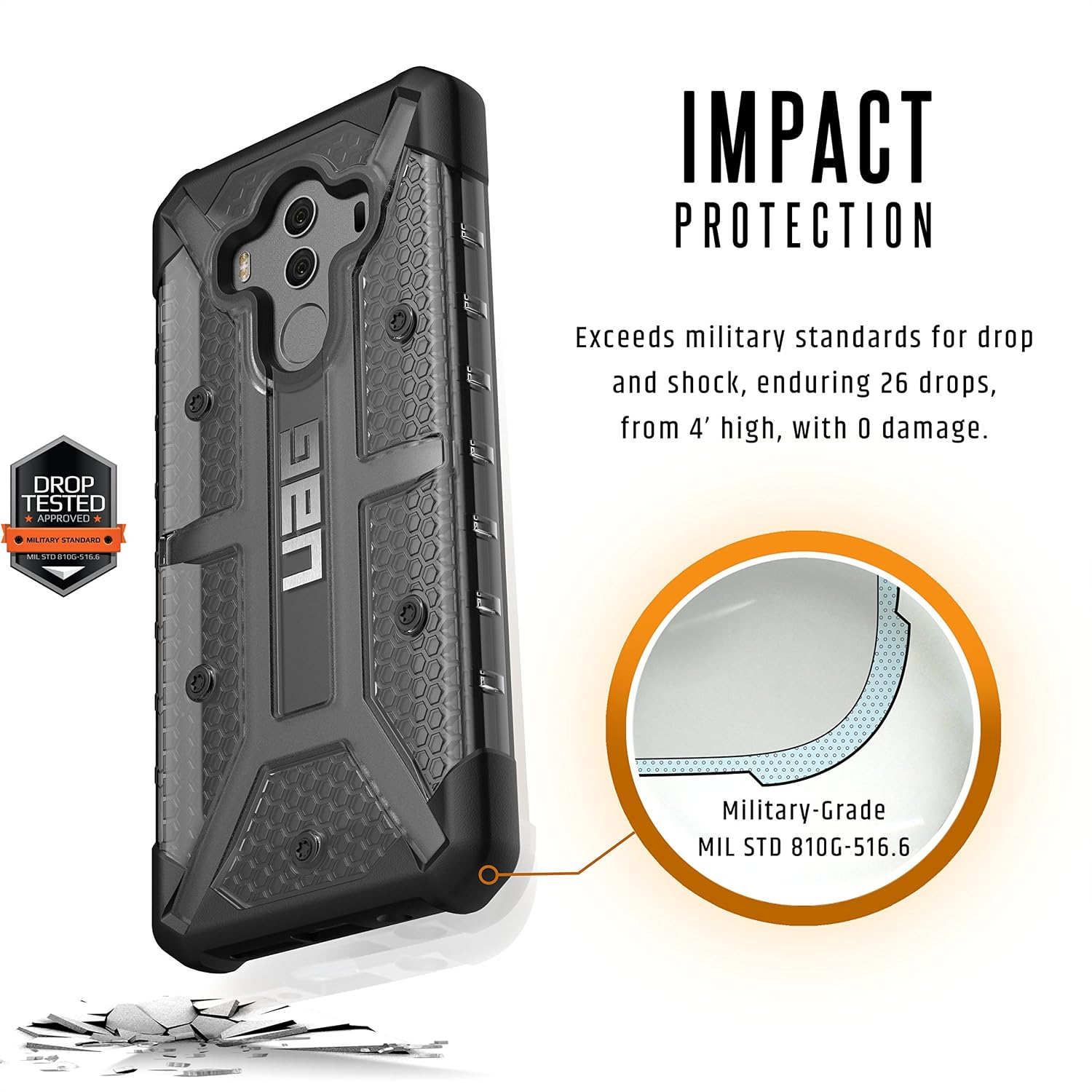 URBAN ARMOR GEAR UAG Compatible with Huawei Mate 10 Pro [5-inch Screen] Plasma Feather-Light Rugged [Ash] Military Drop Tested Phone Case
