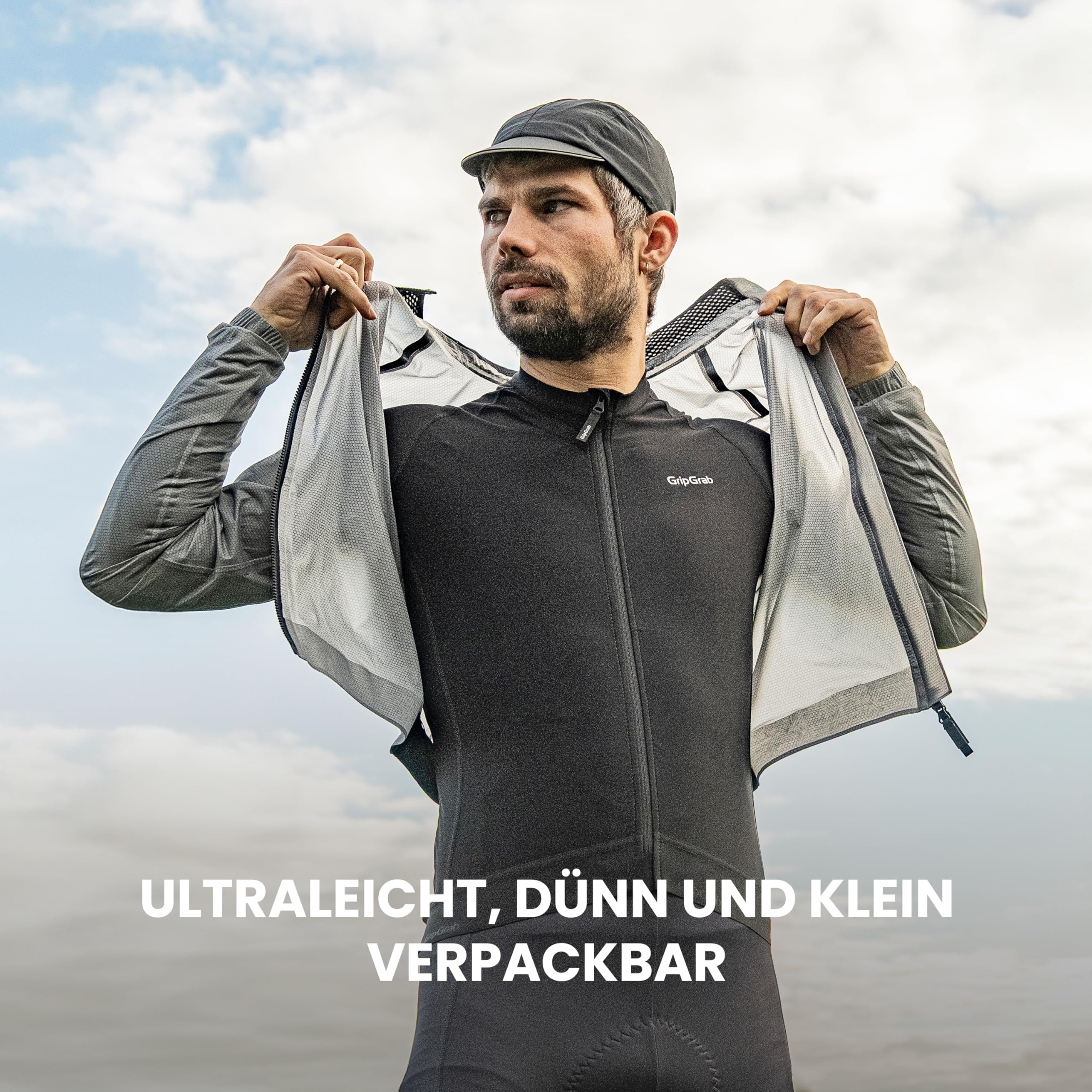 GripGrab PACR Emergency Radsport Regenjacke Herren Rennrad Jacke Dünn | Transparentes Design - 10K Atmungsaktiv - Versiegelte Nähte - 2,5-Lagen-Schutzgewebe - Packbar für Trikottasche - Race Fit