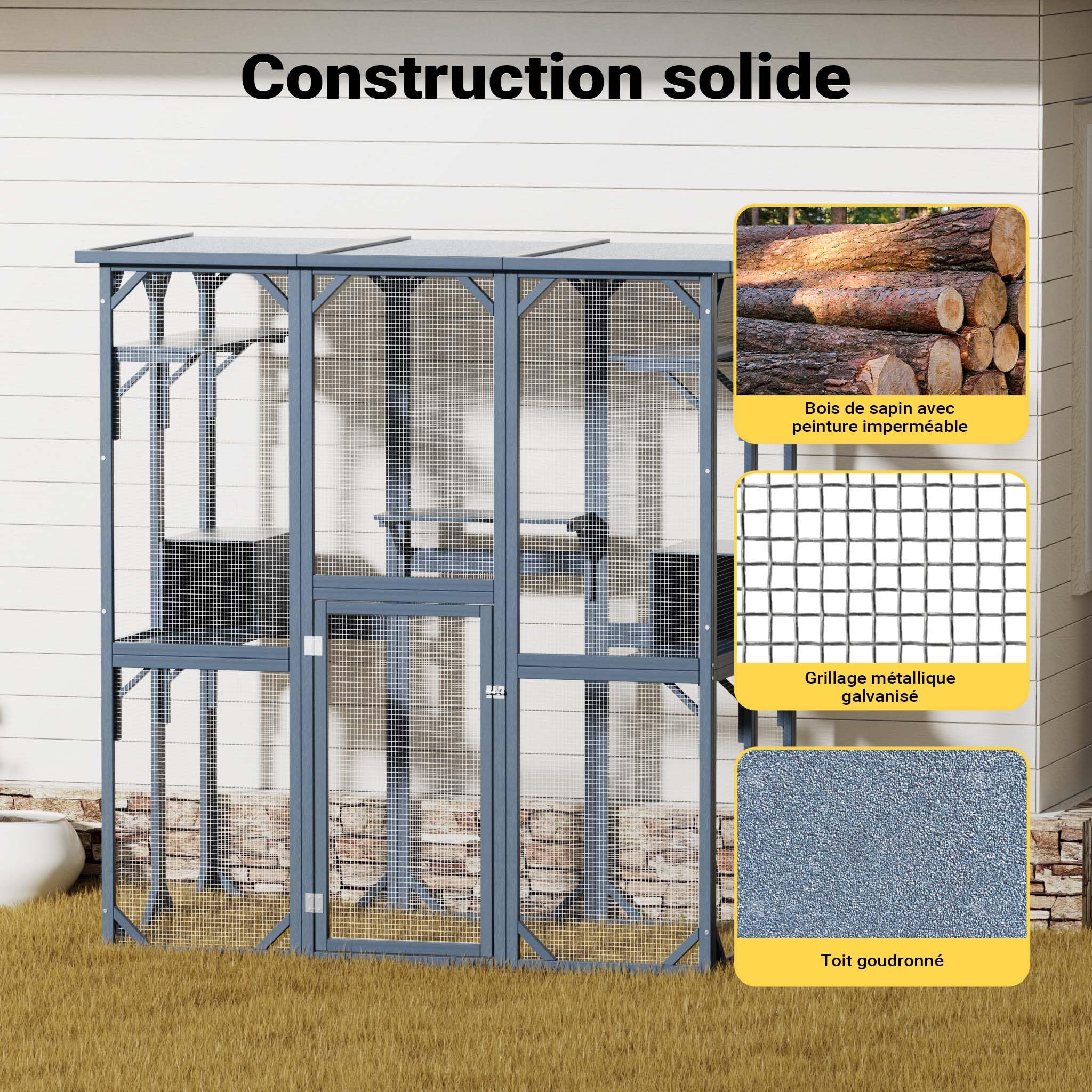 Wiltec Enclos extérieur pour Chats 1705 x 925 x 1810 mm Catio Bois Toit en Asphalte