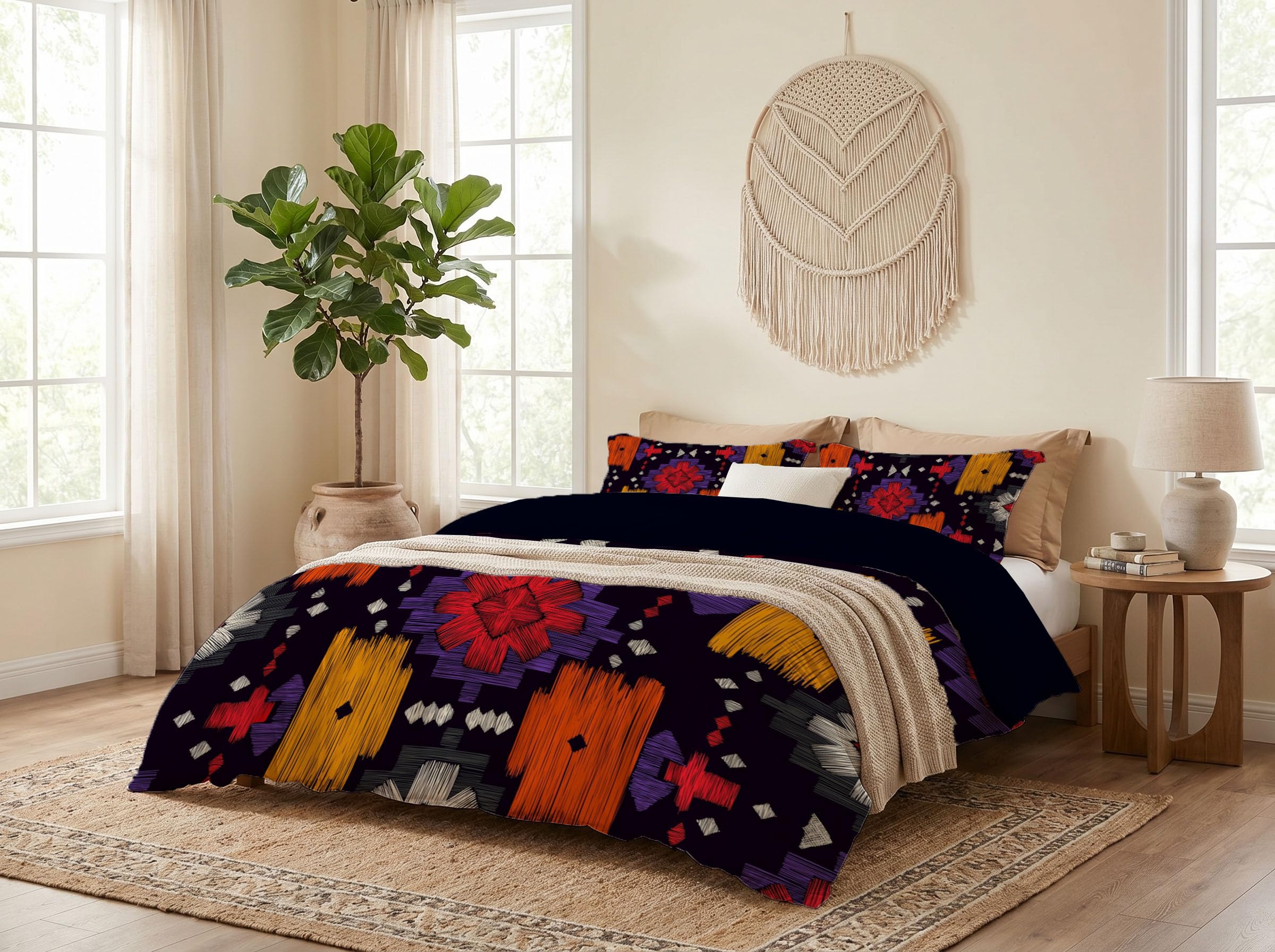 Housse de couette 2 personnes 220x240 noire en microfibre avec ses taies d'oreiller