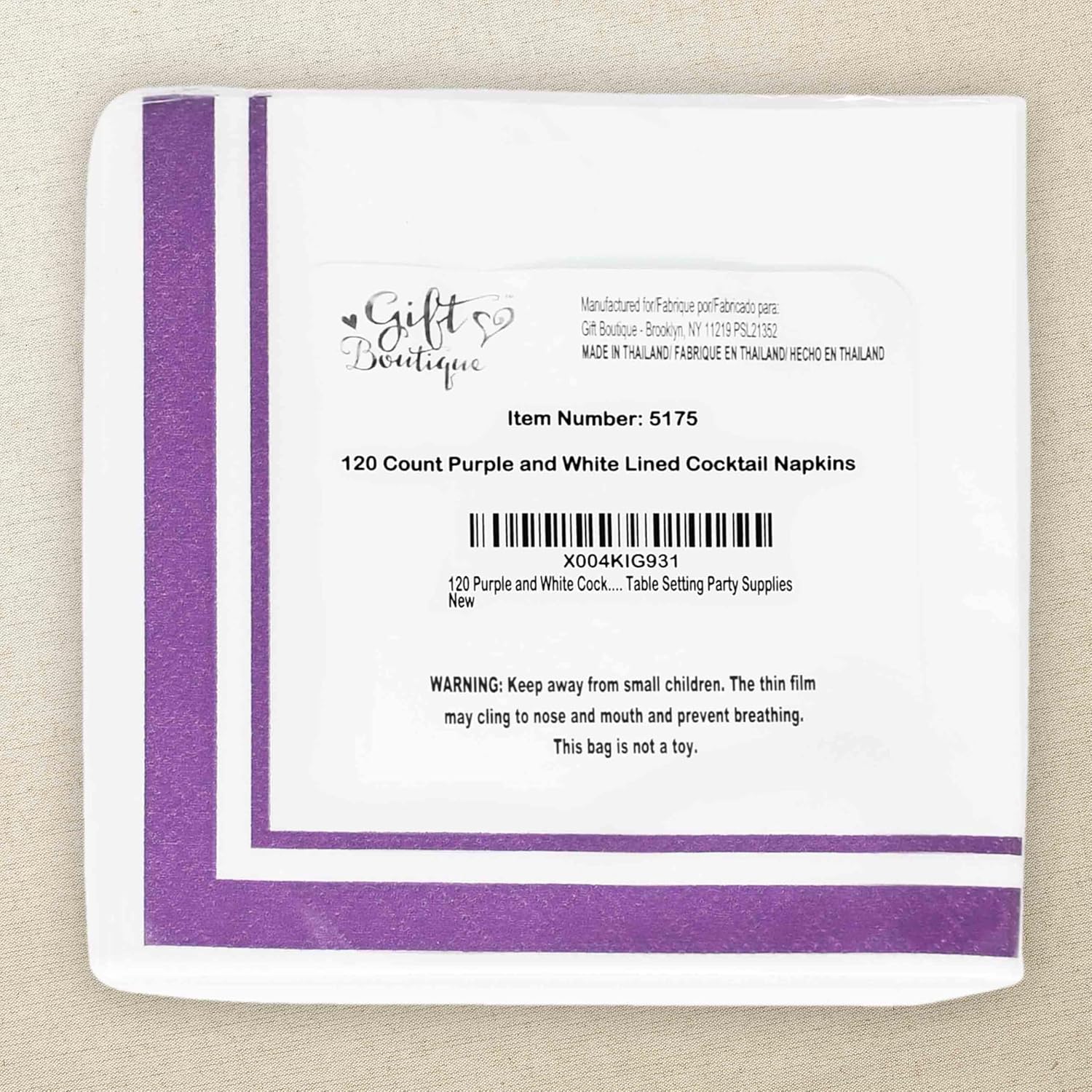 Gift Boutique Purple and White Cocktail Napkins – 120 Pack 5 x 5 Inch 3-Ply Disposable Lined Beverage Napkins for Parties, Weddings, Birthdays, Holidays, and Special Occasions - Image 8