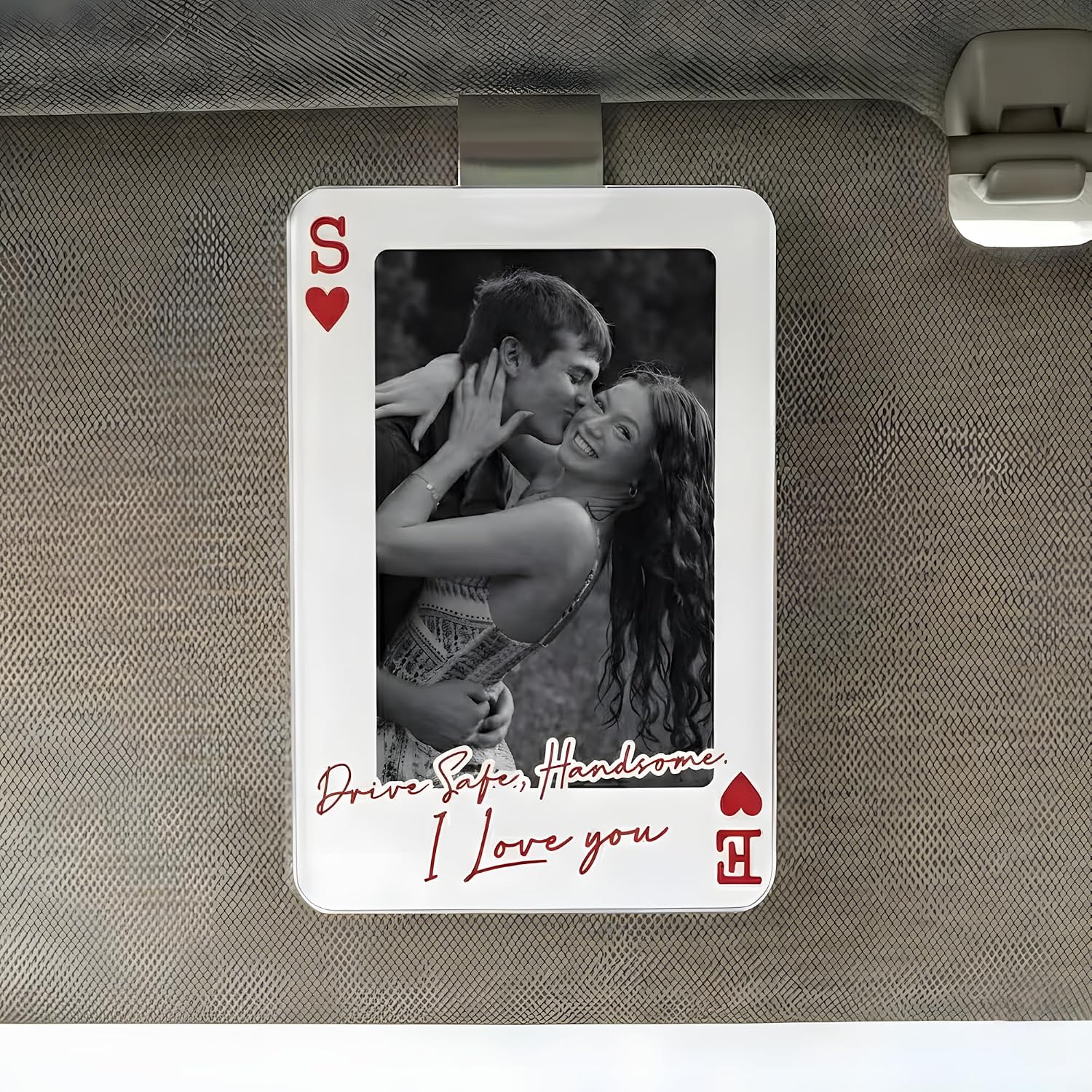 Personalized Couple Photo Car Visor Clip Custom Picture Drive Safe Message Sun Visor Holder Romantic Keepsake for Valentine’s Day Love Anniversary Relationship Gift (S7)