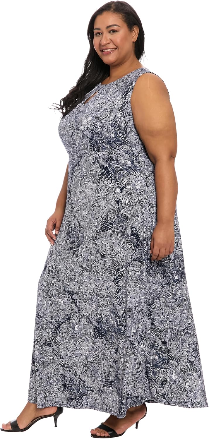 London Times Women's Gathered Neckline Sleeveless Maxi - Special Occasion Ankle Length Formal a Line Dress
