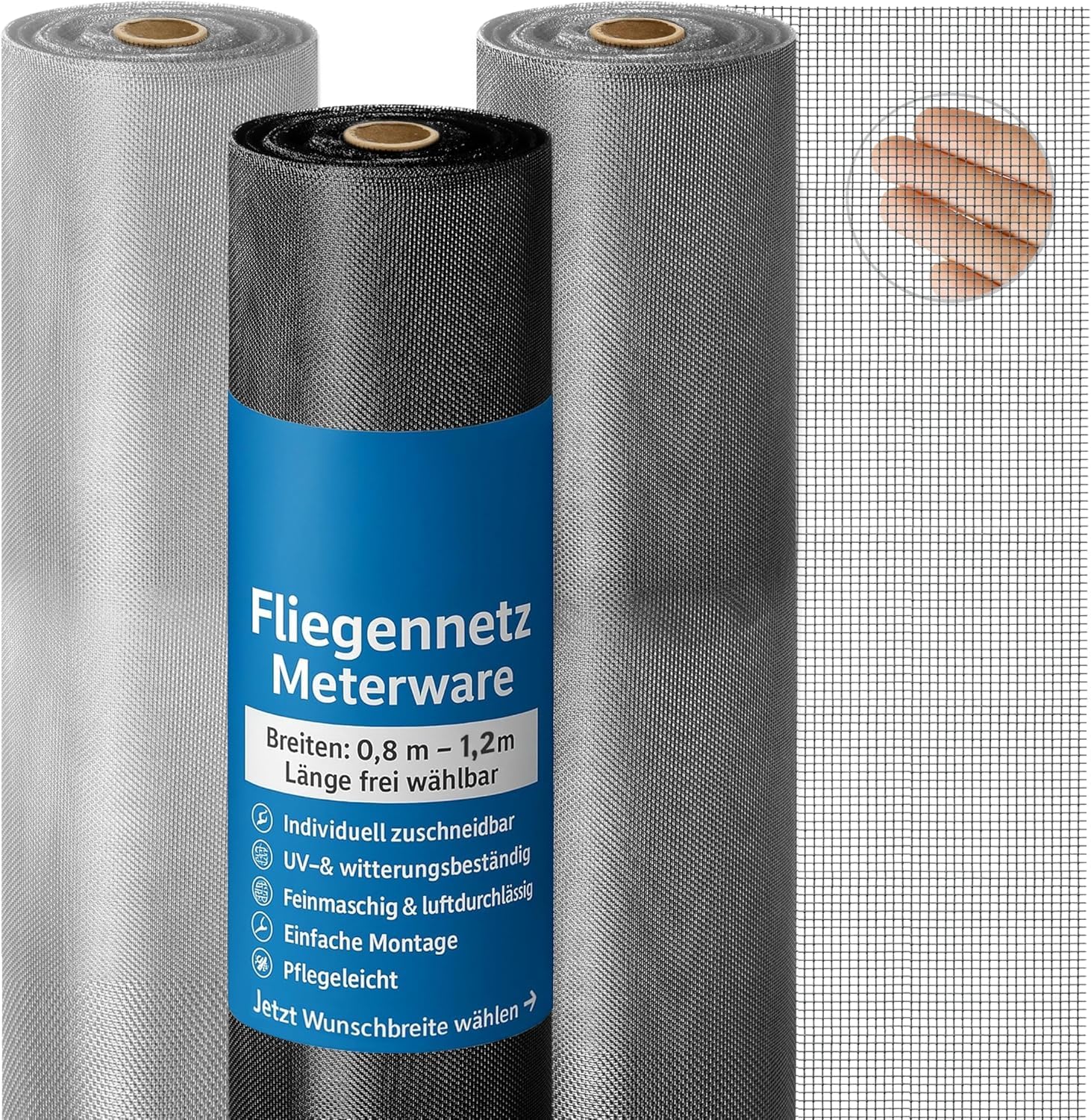 ONPIRA® Fliegennetz Meterware Edelstahl Schwarz 80 cm – Rostfrei & Katzensicher – Insektenschutz für Fenster & Türen – Reißfestes Edelstahlgitter in Silber oder Schwarz – Zuschneidbar & wetterfest