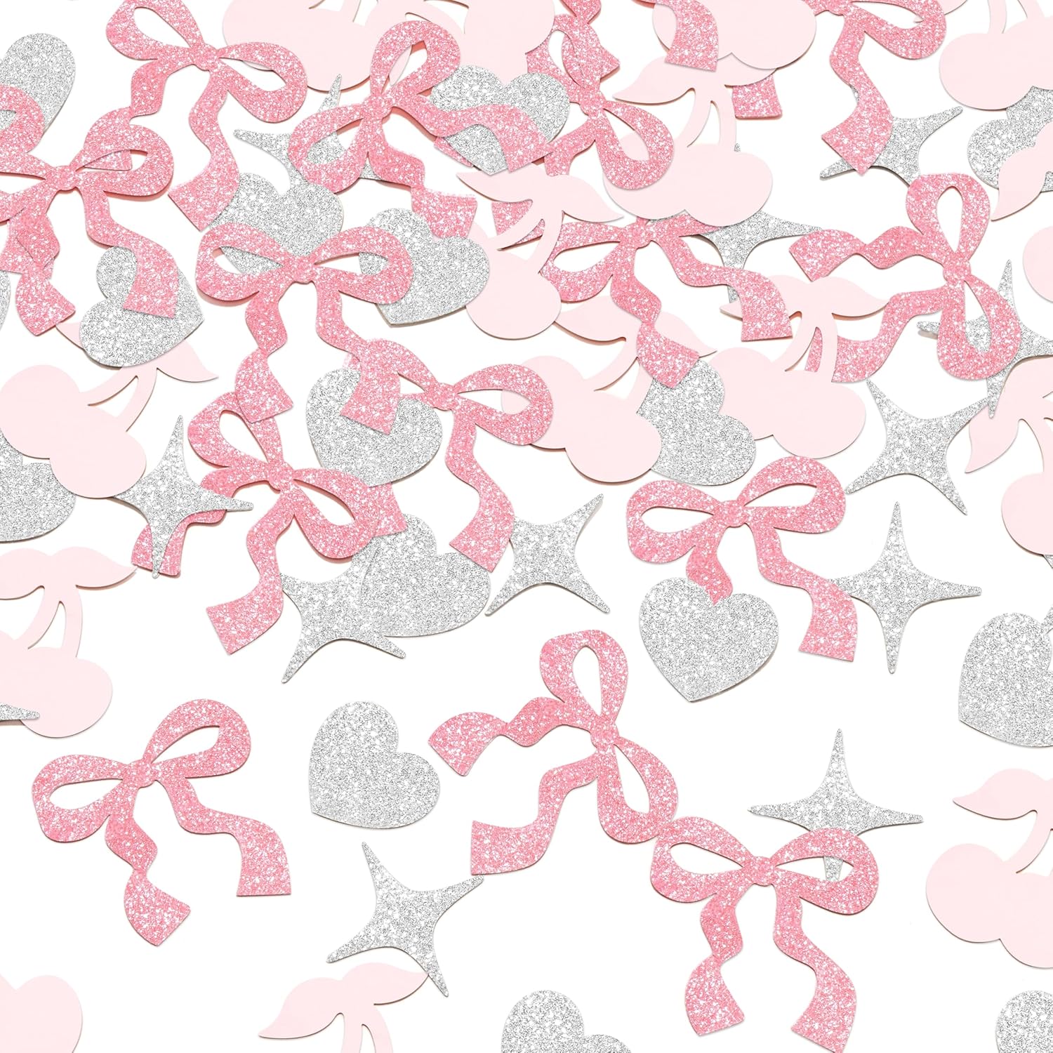 280Pcs Bow Confetti for Table Glitter Pink Ribbon Bowknot
