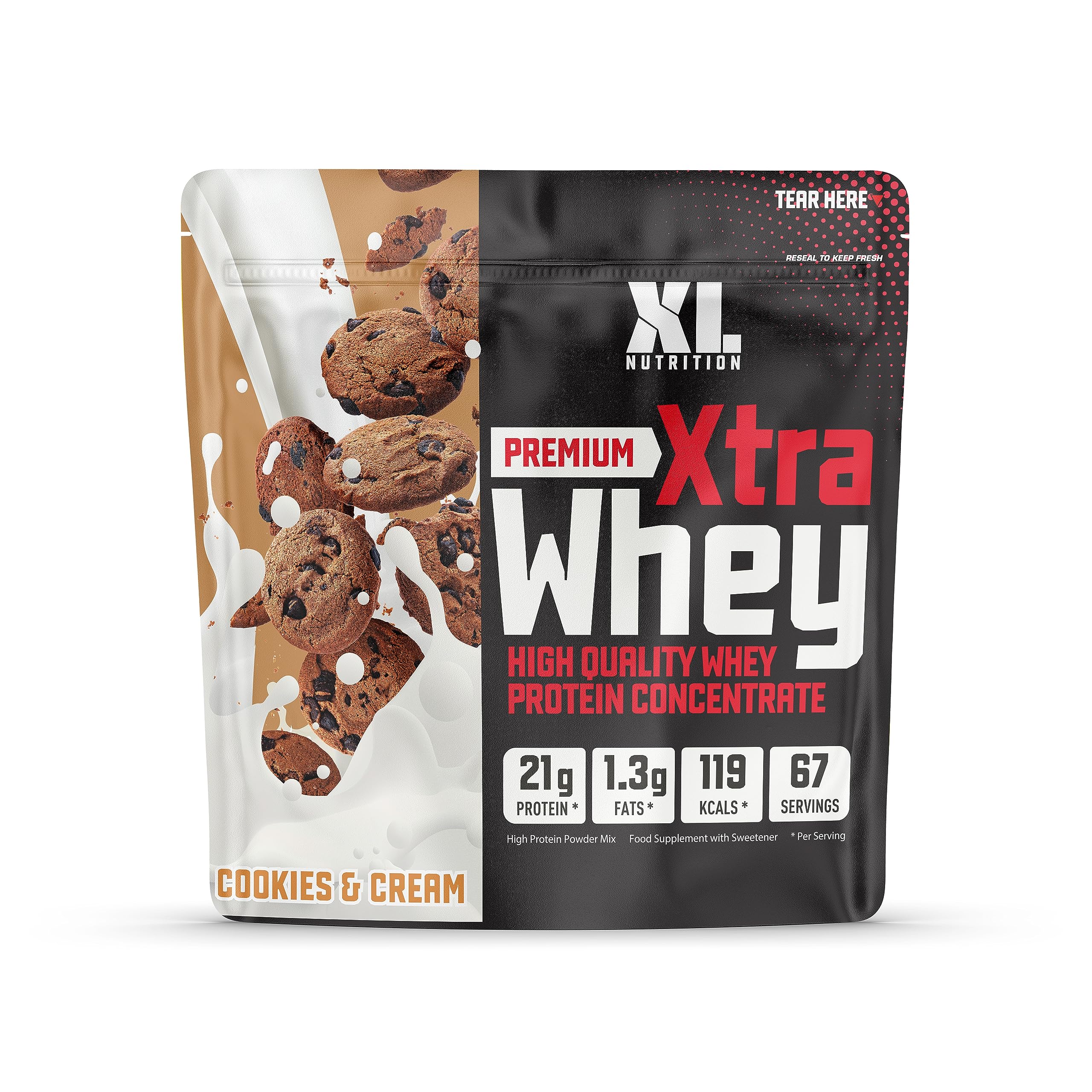 XL NutritionWhey Protein Powder | High Protein, Low Carbohydrates | 67 Servings, 2kg | Suitable for Vegetarians | Ideal for Muscle Building, Recovery Support (Cookies & Cream)