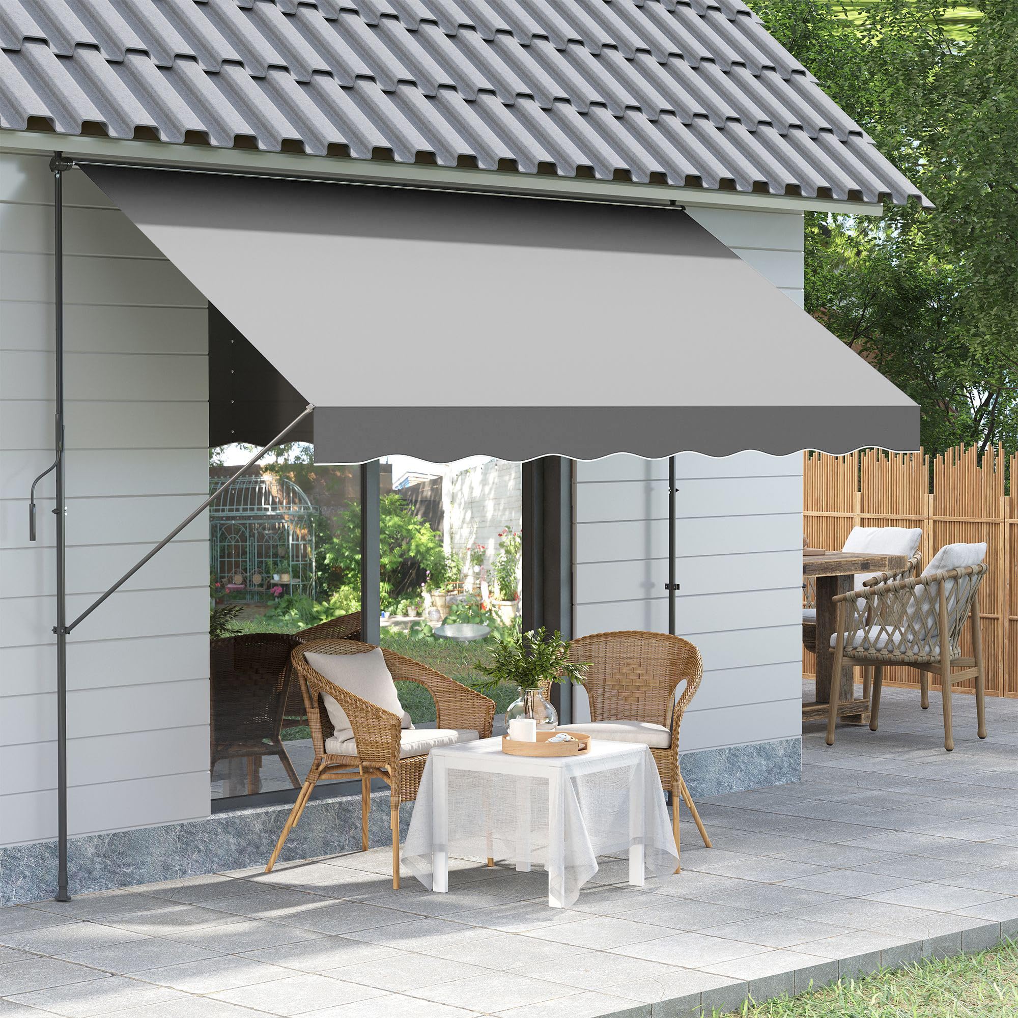 Outsunny Toldo Manual Retráctil Toldo para Balcón con Altura Ajustable Manivela y Protección Solar para Terraza Jardín Gris