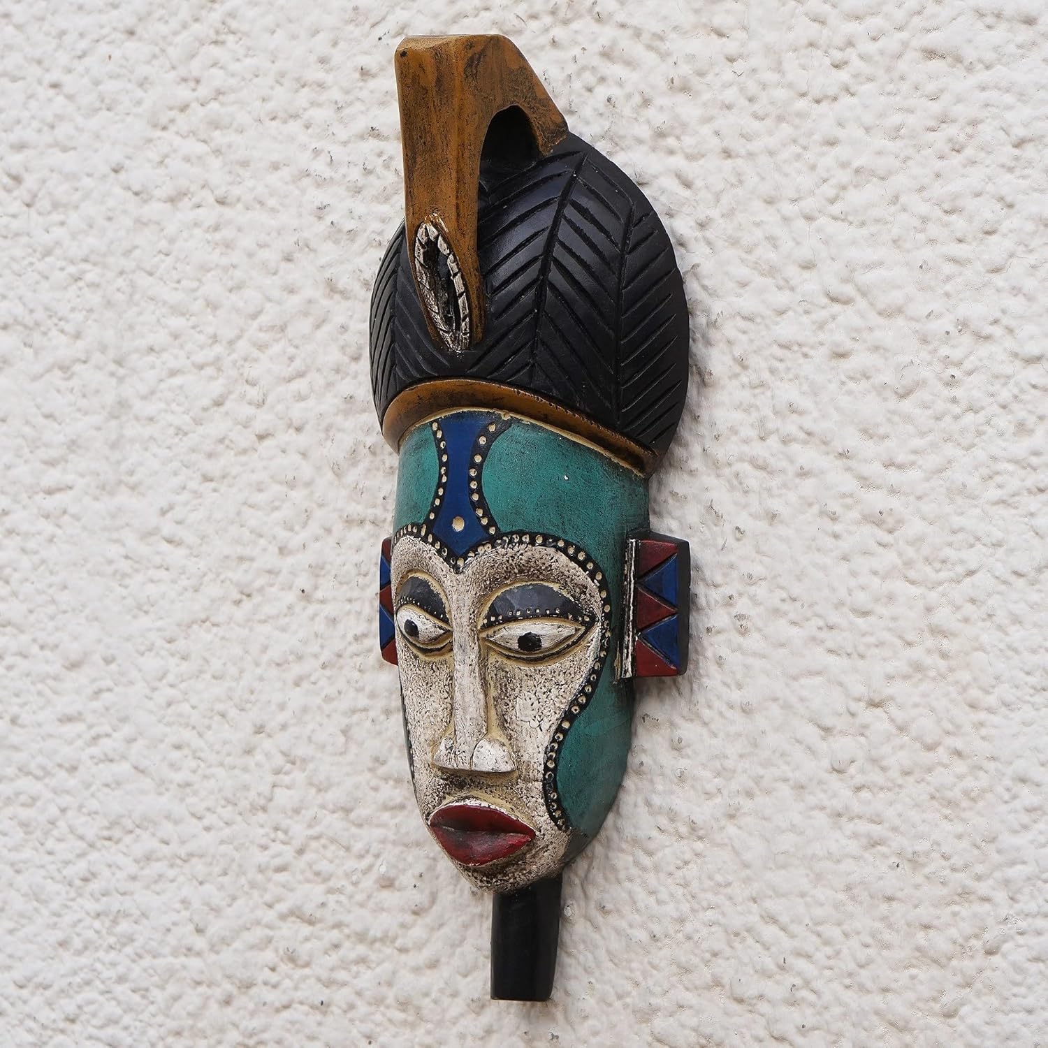NOVICA Artisan Handmade African Wood Mask in Blue from Ghana Masks Ghanaian [17.75in H x 7in W x 3.5in D] ' Benevolent Emiyi'