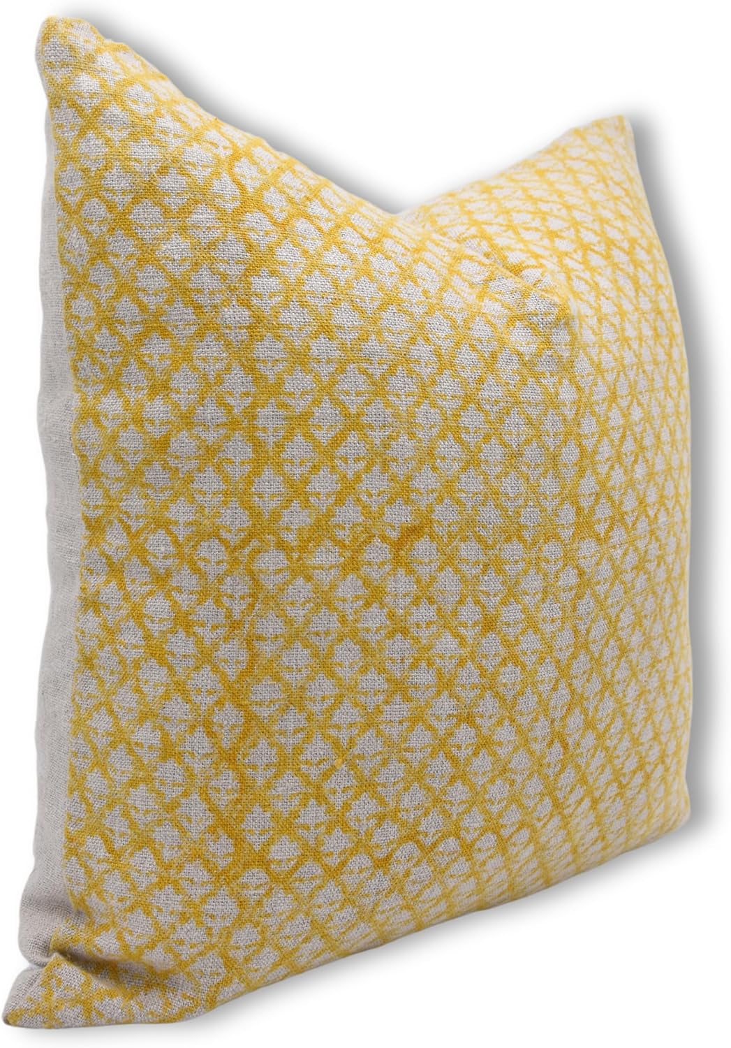 Handmade Block Print 20X20 Thick Linen Throw Pillowcase Cushion Cover with Zipper for Sofa Couch, Bed, Fall Decoration, Home Décor, Farmhouse, Living Room, Pink City Jaal, Yellow