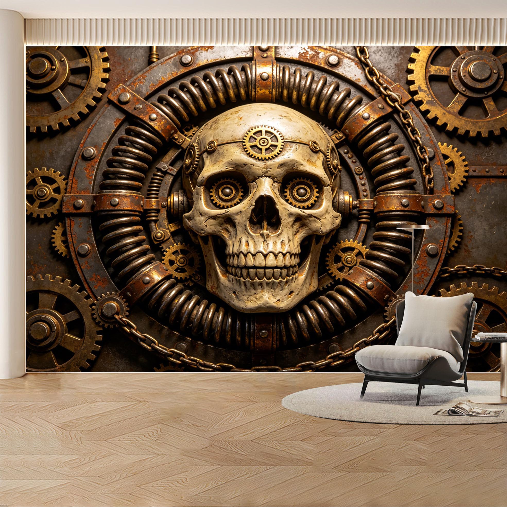 Custom Wall Mural Wallpaper Steampunk Gears and Machinery Industrial Landscape 3D Effect Wall Decor Vintage Retro Mural Design Removable SelfAdhesive Large Photo for Living Room， Bedroom， Office