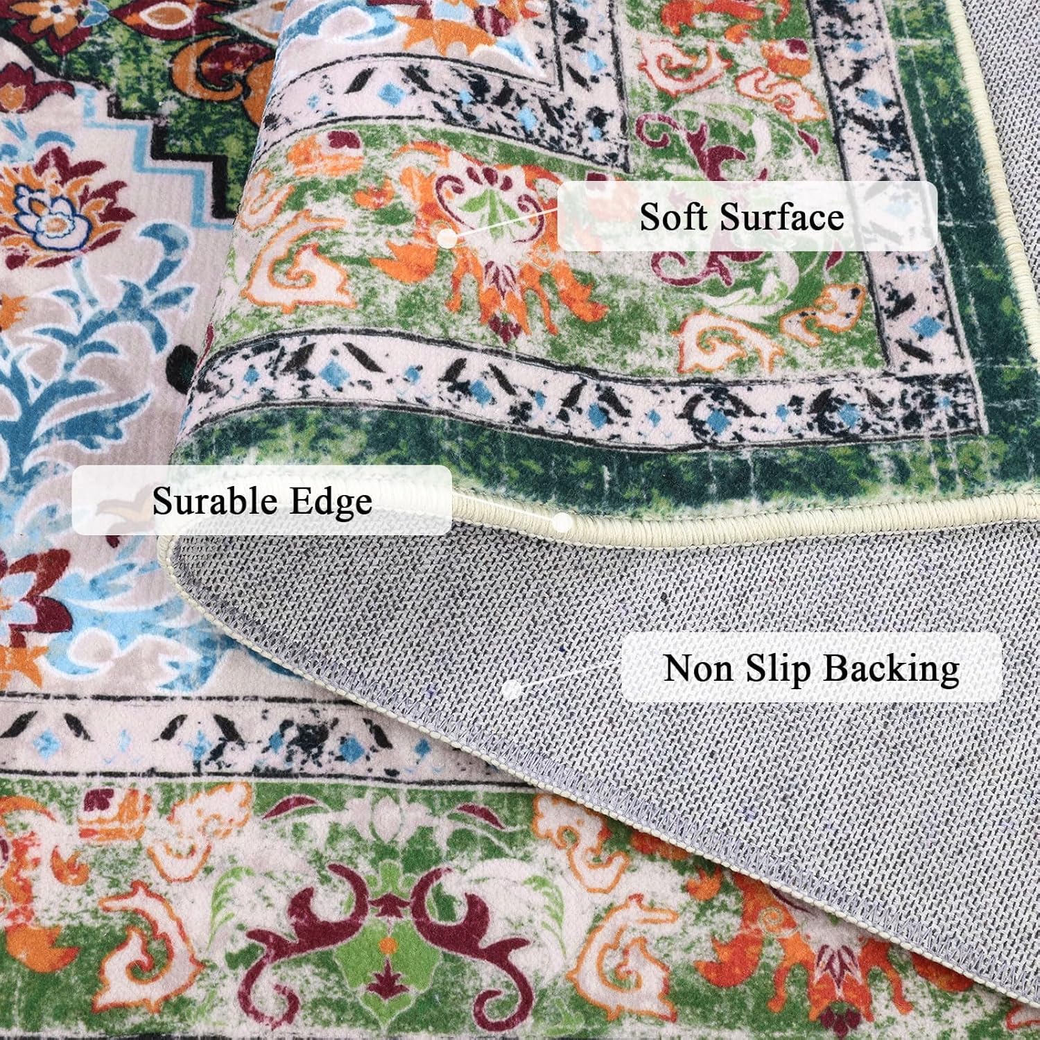 U'Artlines Washable Boho Area Rug, 2x3 Small Soft Non Slip Vintage Doormat for Indoor Front Door Green Mat Carpet for Entryway Kitchen Bathroom Bedroom - Image 4