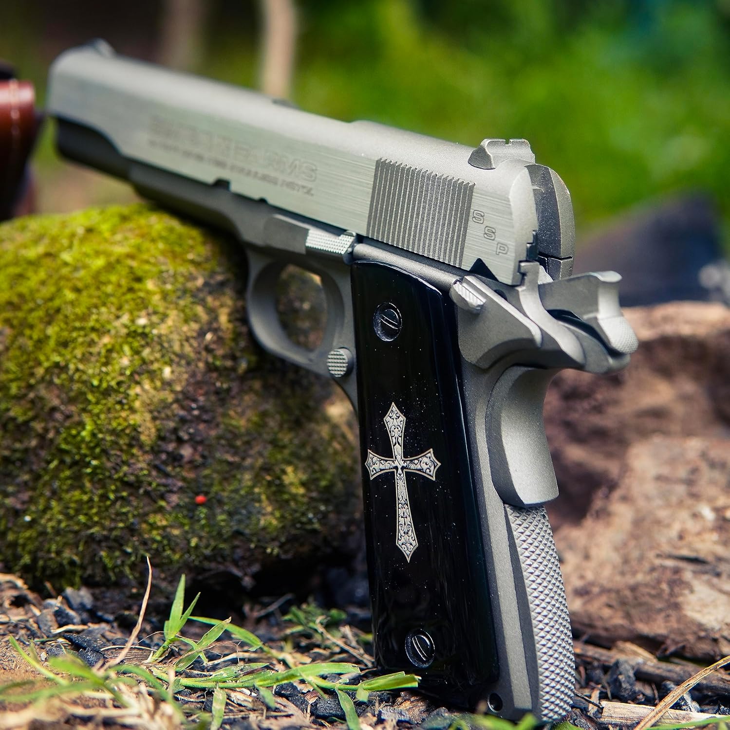 URAY 1911 Full Size Grips, Super Quality Acrylic Plexi and Christian Cross Gun Grips - Premium Pistol Grip Accessories for Colt Kimber Taurus Remington Ruger and All 1911 Government Models