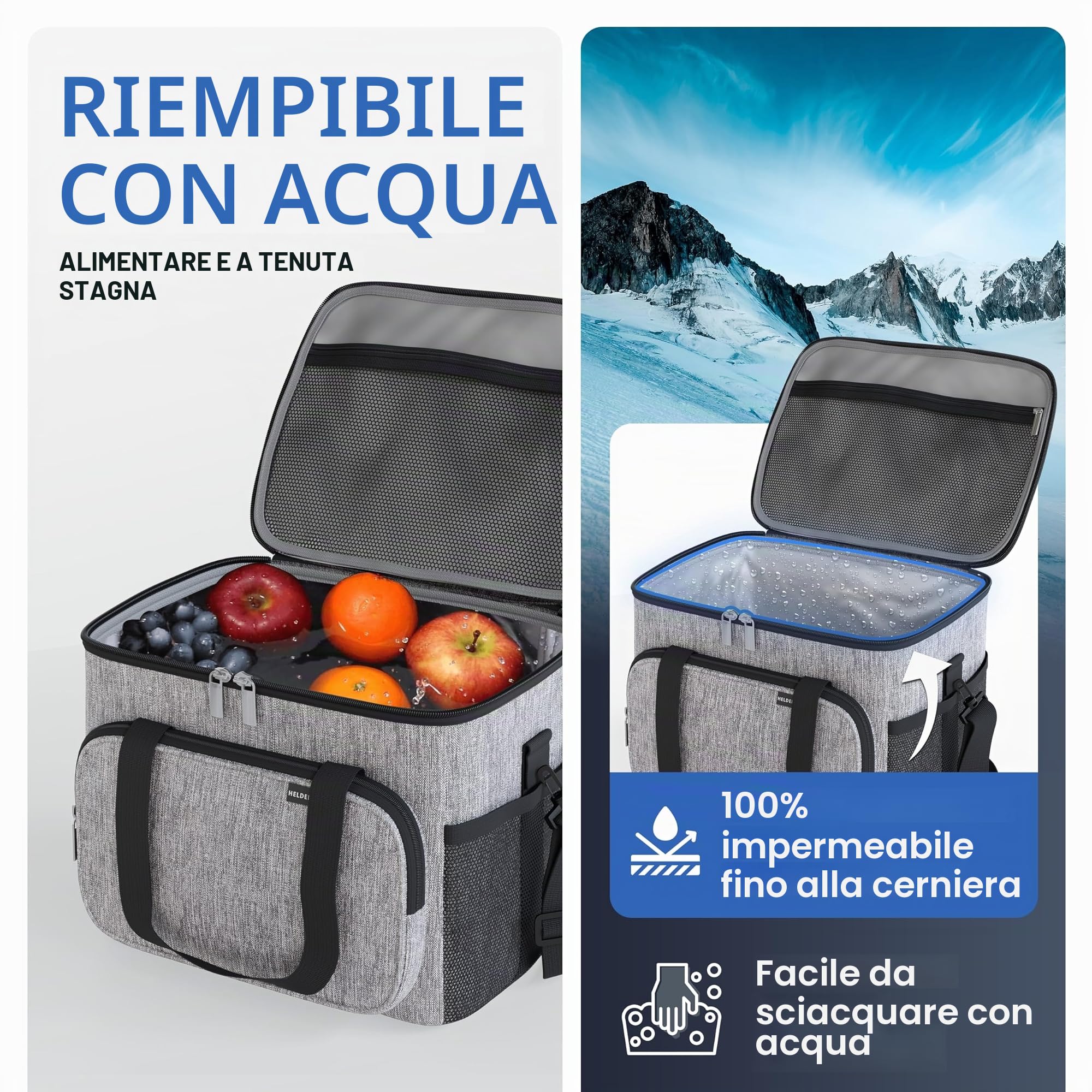 Heldenwerk Borsa termica pieghevole di grandi dimensioni isolata a prova perdite e impermeabile per il pranzo da picnic la colazione